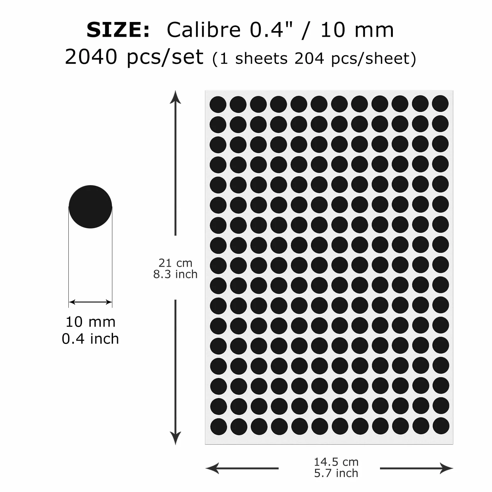 Czarne okrągłe etykiety, 10 mm, kolorowe naklejki w kropki, winylowe, wodoodporne, samoprzylepne, usuwalne samoprzylepne etykiety z imieniem do domu, biura, biznesu, opakowanie 2040 sztuk