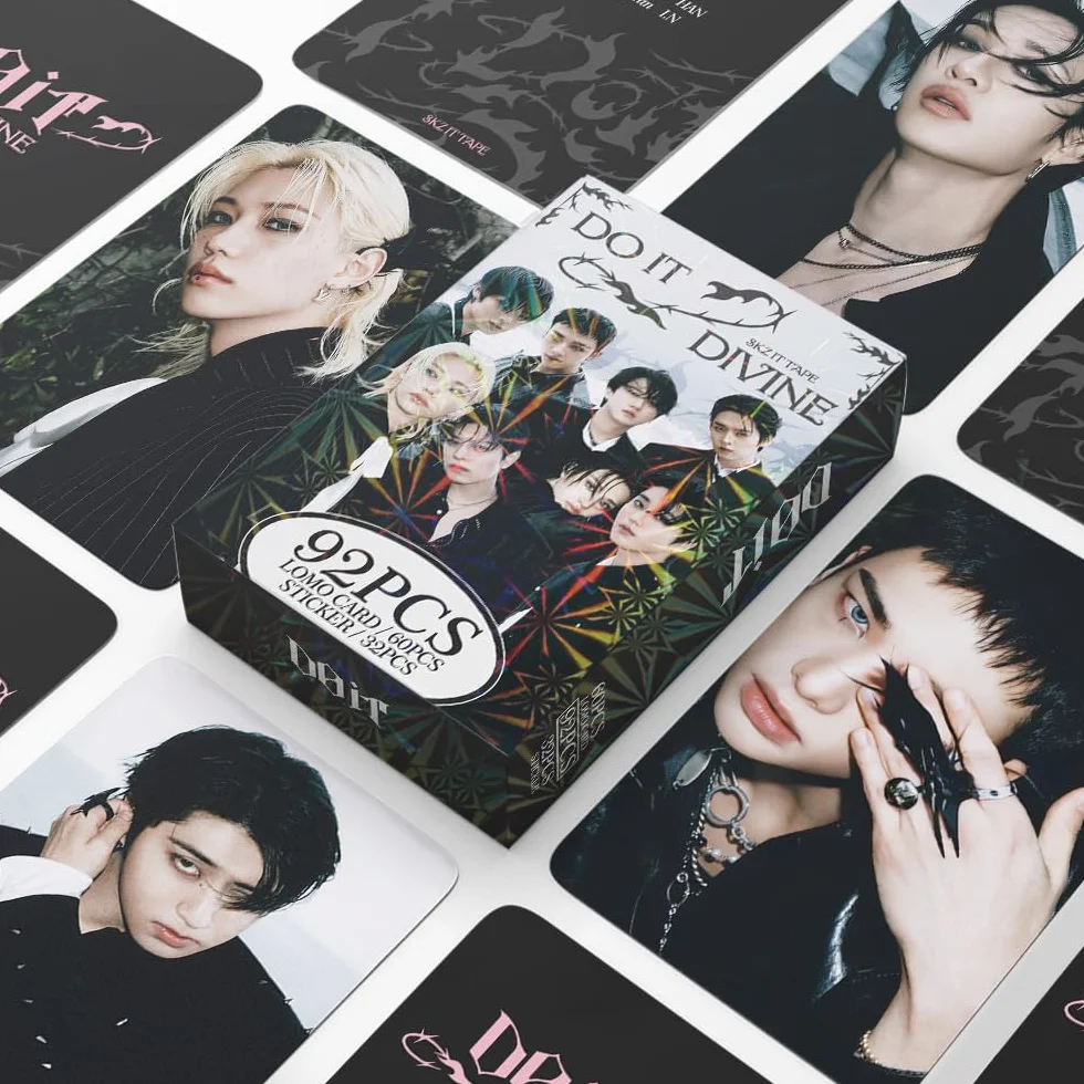 Stray Kids Photocards, Stray Kids karty fotograficzne, 60 sztuk kart SKZ Lomo, 32 szt. naklejek SK