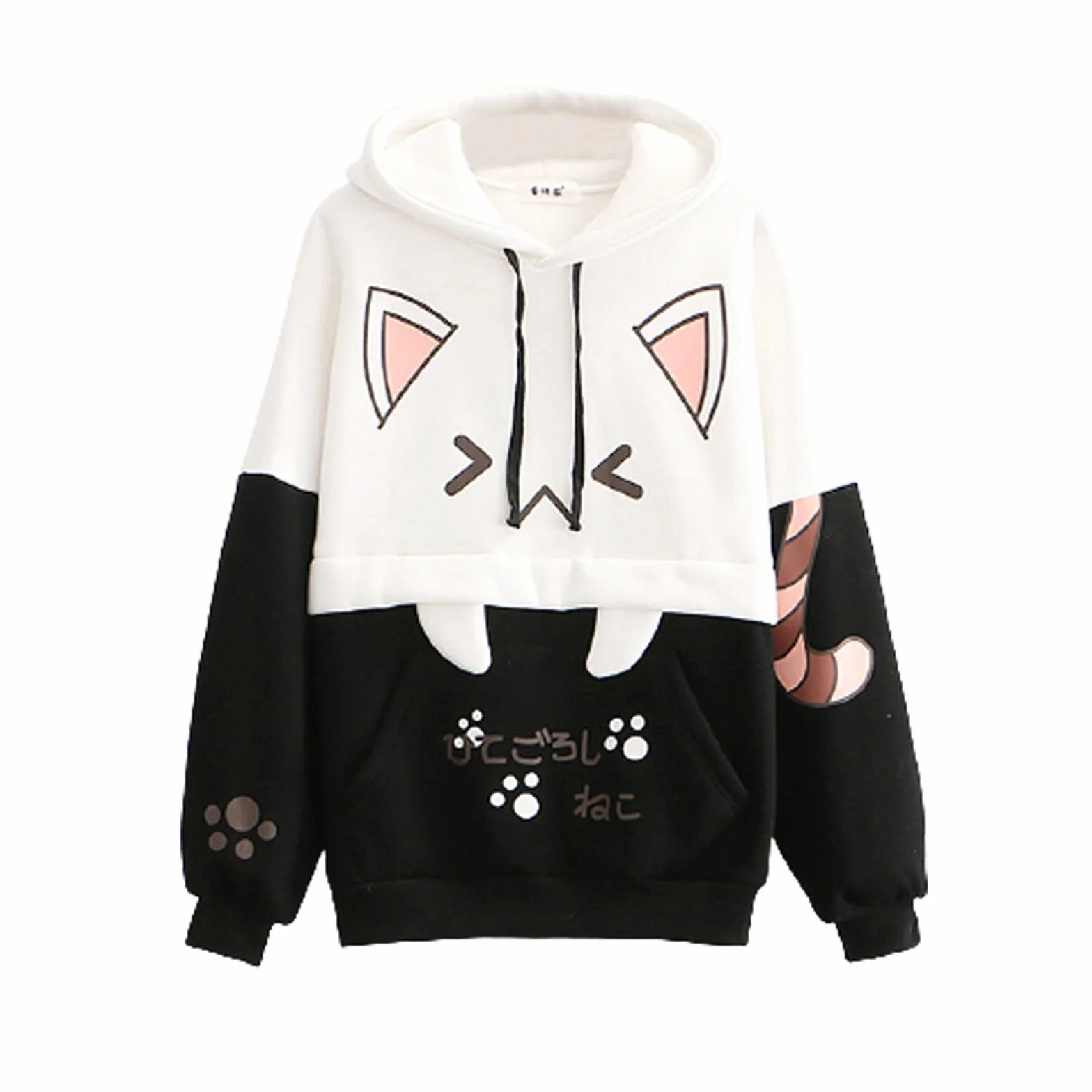 Himifashion Urocza bluza z kapturem dla nastolatek kawaii kot nadruk pulower topy z kapturem plus aksamitna bluza luźne ciepłe bluzy z kapturem
