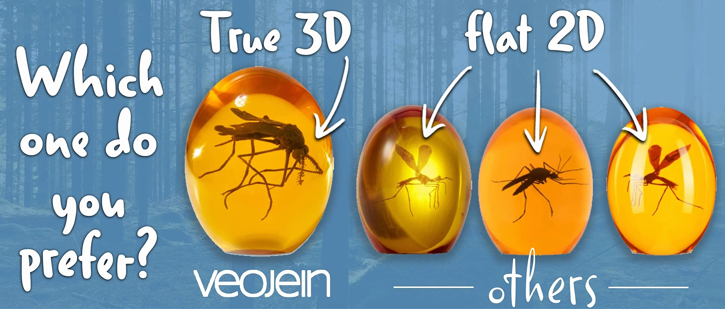 VEOJEIN Komar jurajski 3D - komar w bursztynie - realistyczna kolekcja jurajska - płaski przycisk do papieru z żywicy - DNA dinozaura