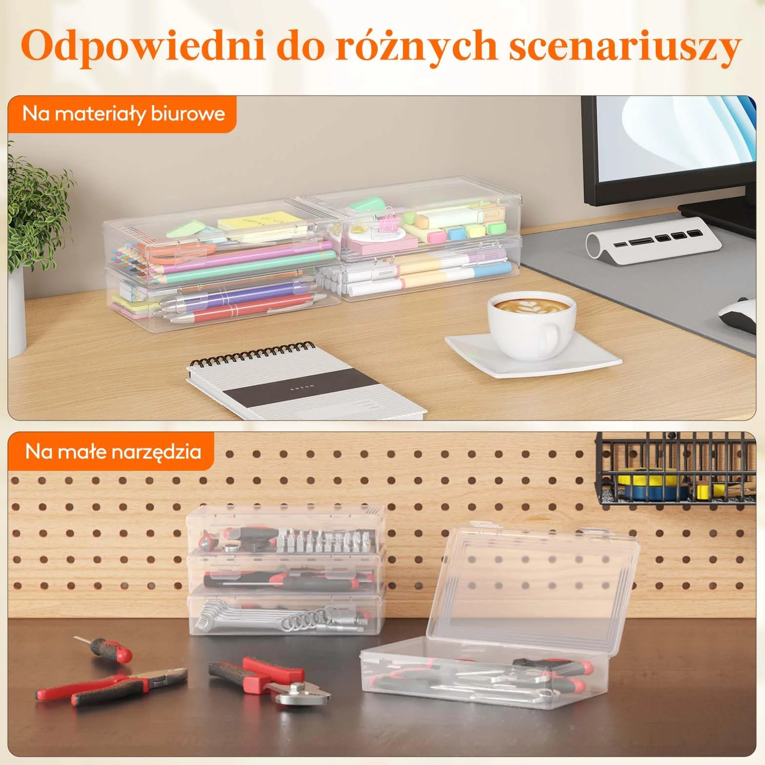 Lifewit Plastikowy piórnik z zatrzaskową pokrywką, twardy organizator do artykułów artystycznych, do klasy i biura, opakowanie 2 szt.