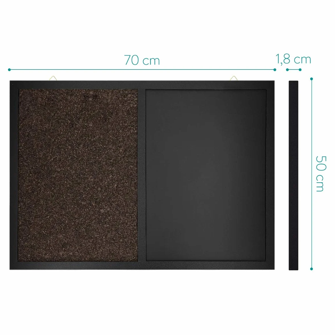 Navaris Tablica łączona z tablicą do pisania kredą i korkiem – tablica memo 70 x 50 cm z magnetyczną folią tablicową – w zestawie z kredą i magnesami