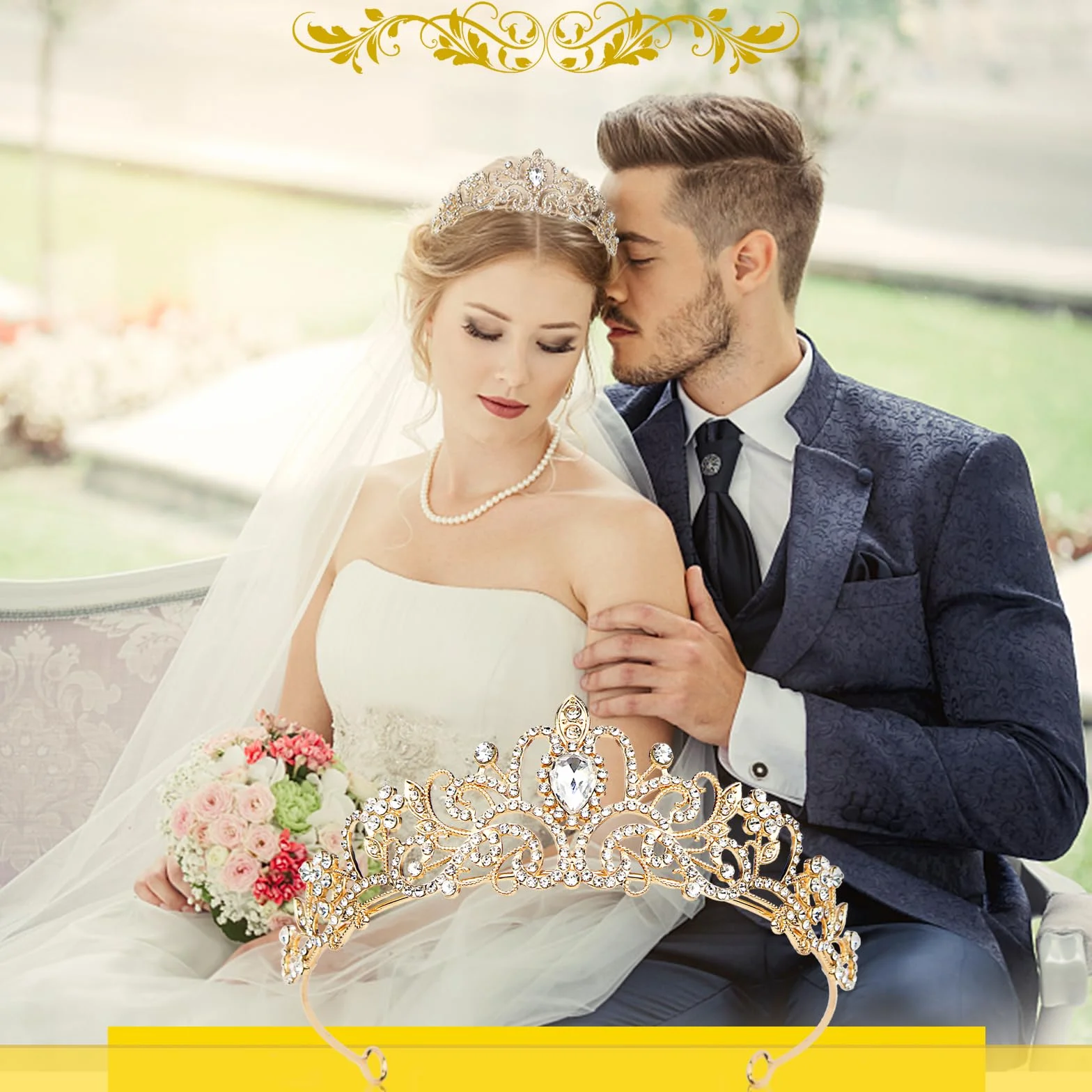 Rierousy Tiara ślubna, korona dla panny młodej, kryształowa korona ze strasu, diadem ślubny, na bal absolwentów, uroczystości, imprezy dla księżniczki, przyjęcia urodzinowe itd