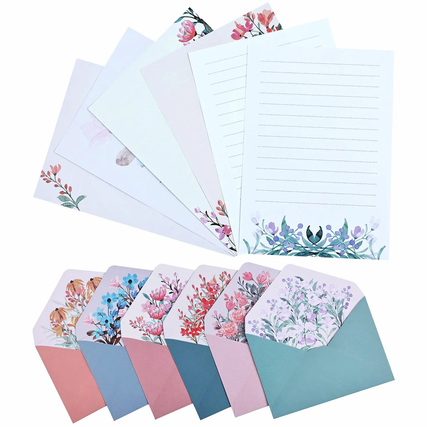 24 szt. papieru do pisania z 12 kopertami, papierem stacjonarnym i kopertami, unikalny papier do pisania w kwiaty, papier do pisania i koperty, zestaw do pisania listów na zaproszenia (6 zestawów)