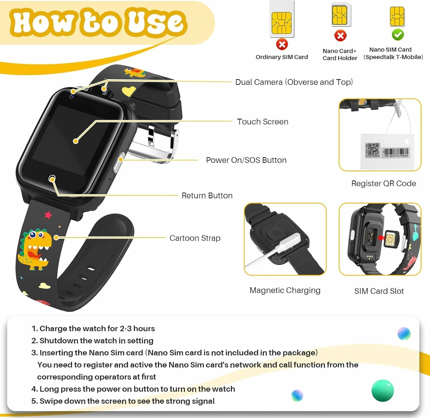 OKYUK Smartwatch 4G z Trackerem GPS dla Dzieci, Podwójna Kamera, 2-Kierunkowe Połączenia Głosowe i Wideo, Powiadomienie SOS, Bezpieczny dla Uczniów 3-12 Lat