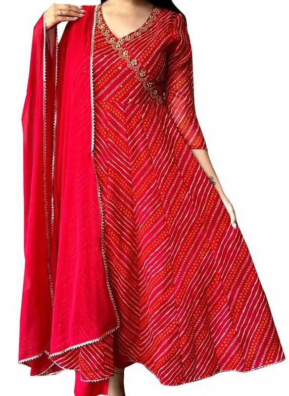 Indyjski Kobiety Bandhej Anarkali Kurti z Spodnie Zestaw Sztuczny Jedwab Kurti Sukienka