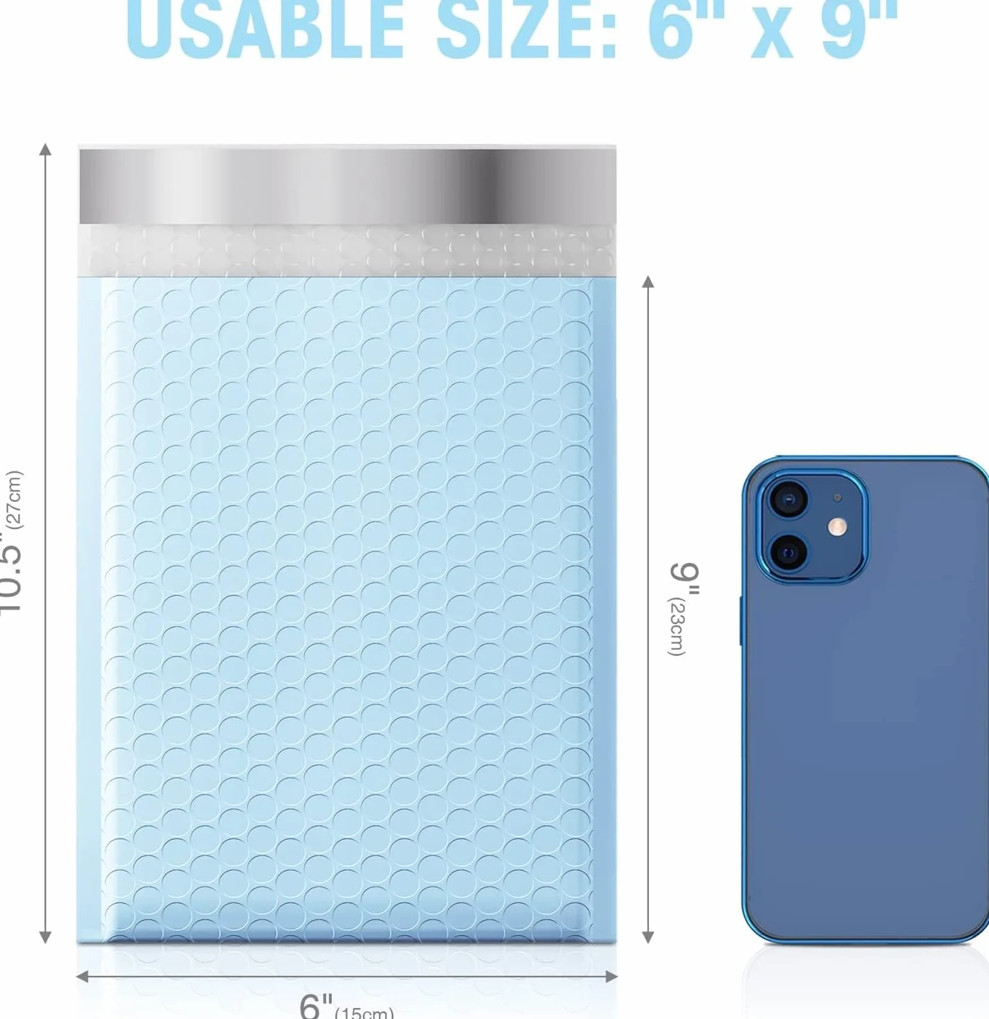 Bubble Mailers, 15,3 x 22,9 cm, 50 sztuk, jasnoniebieskie