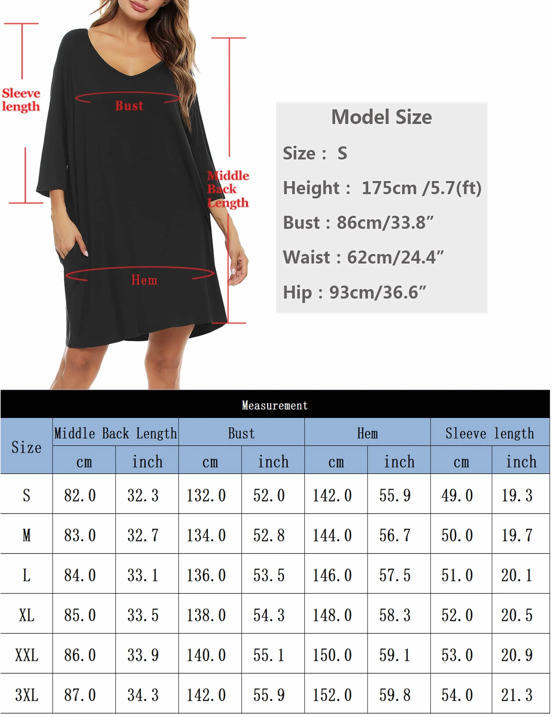 Bresdk Koszule nocne Damskie Super Miękkie Bawełniane Koszula Nocna Damska Plus Size Krótki Rękaw 3/4 Piżama Elegancka Bielizna Nocna