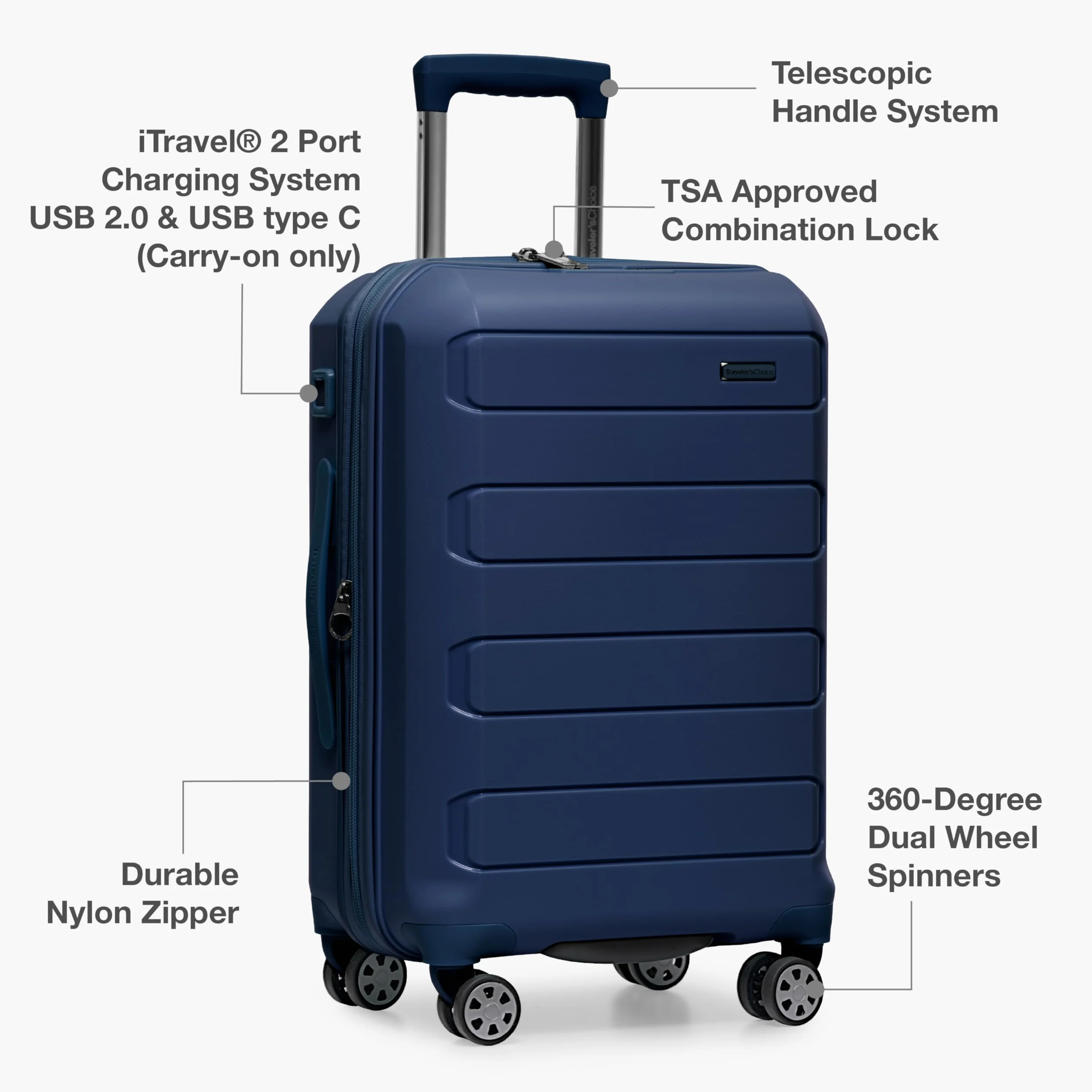 Traveler's Choice Pagosa niezniszczalny bagaż typu z twardą skorupą z możliwością rozbudowy, granatowy, 2 Piece Set