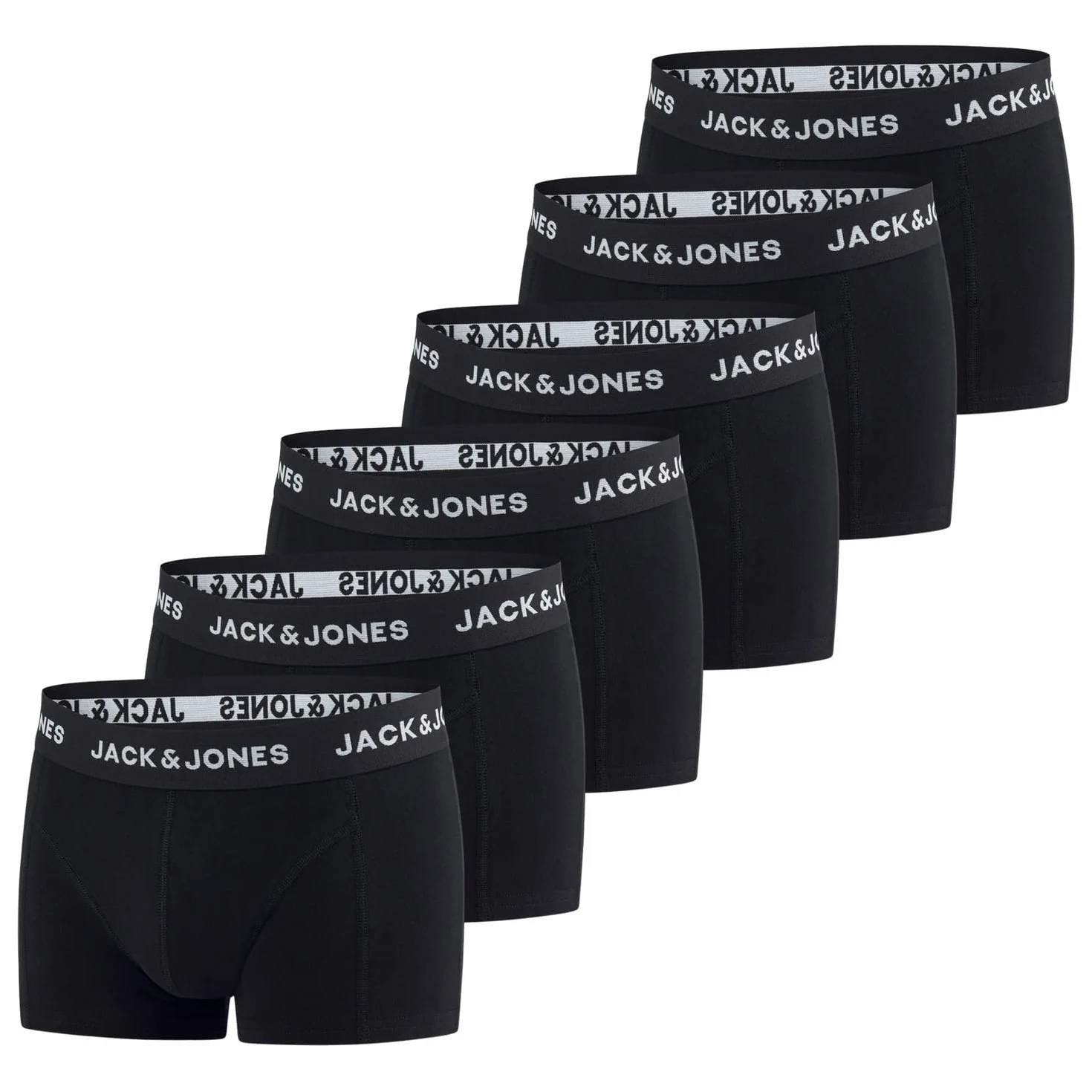 JACK & JONES Majtki chłopięce 128, 140, 152, 164, 176, zestaw 6 sztuk, bokserki dziecięce, bielizna retro, bawełna, czarna, czerwona, zielona, niebieska, szara