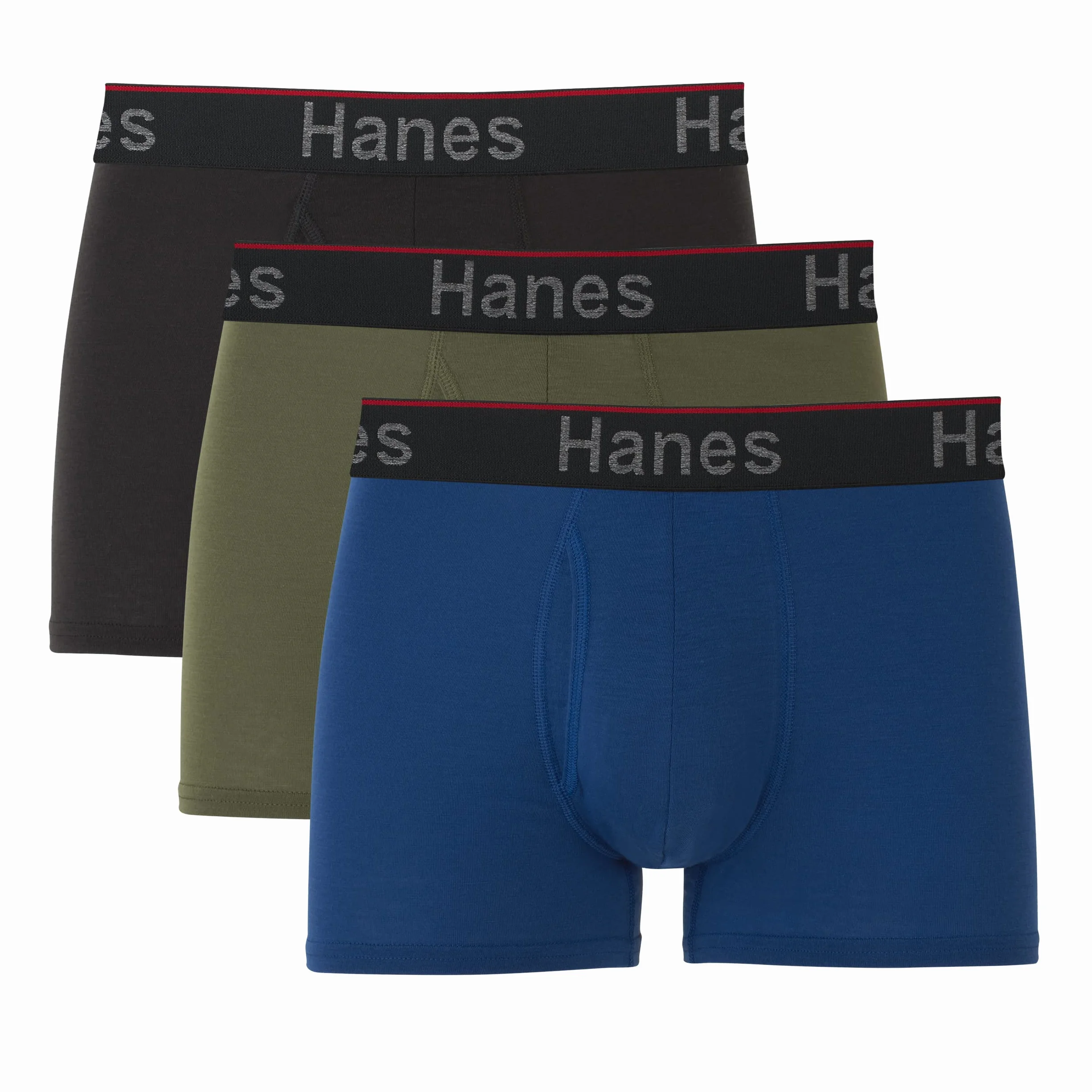 Hanes Moisture-Wicking Anti-Chafing Men's Boxer Briefs, 3-Pack - Black/Blue/Olive, Medium