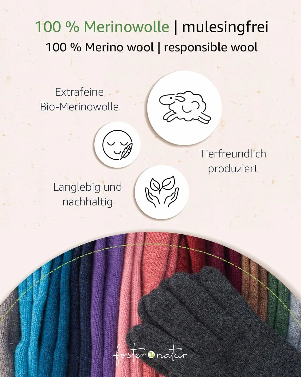 FosterNatur, Merino rękawiczki męskie, 100% wełna ekstra cienka