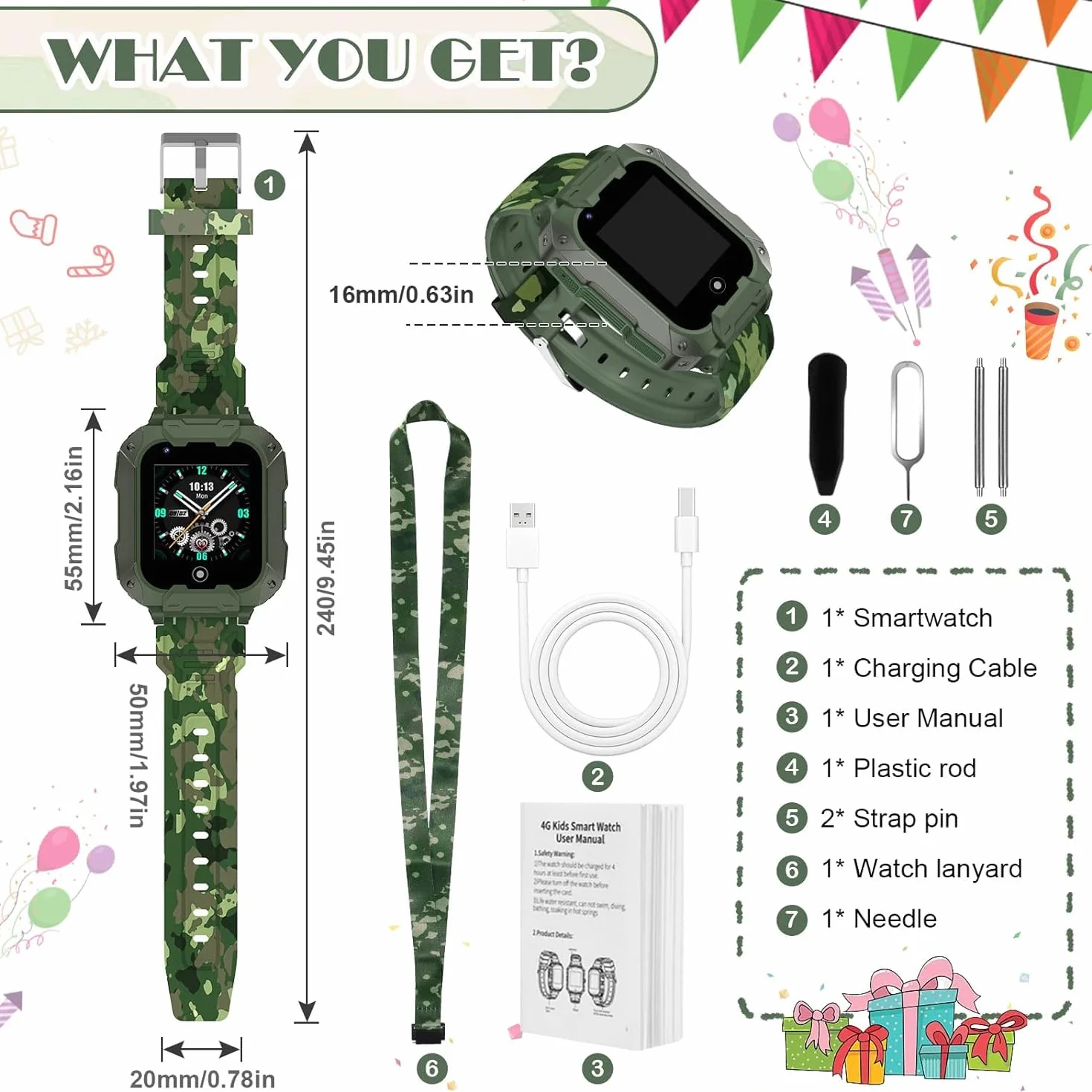 OKYUK Smartwatch 4G dla dzieci – zegarek chłopięcy i dziewczęcy z trackerem GPS, 2-drożne połączenia, rozmowy głosowe i wideo, SOS WLAN, modny smartwatch na urodziny studenta