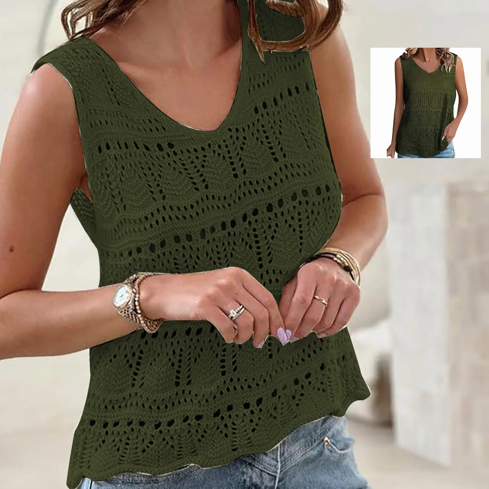 Damskie lekkie podkoszulki podkoszulki kamizelka koszula damska tank top dla kobiet 2024 modny dekolt w serek szydełkowane koszule bez rękawów sweter kamizelka ubrania na uczelnię