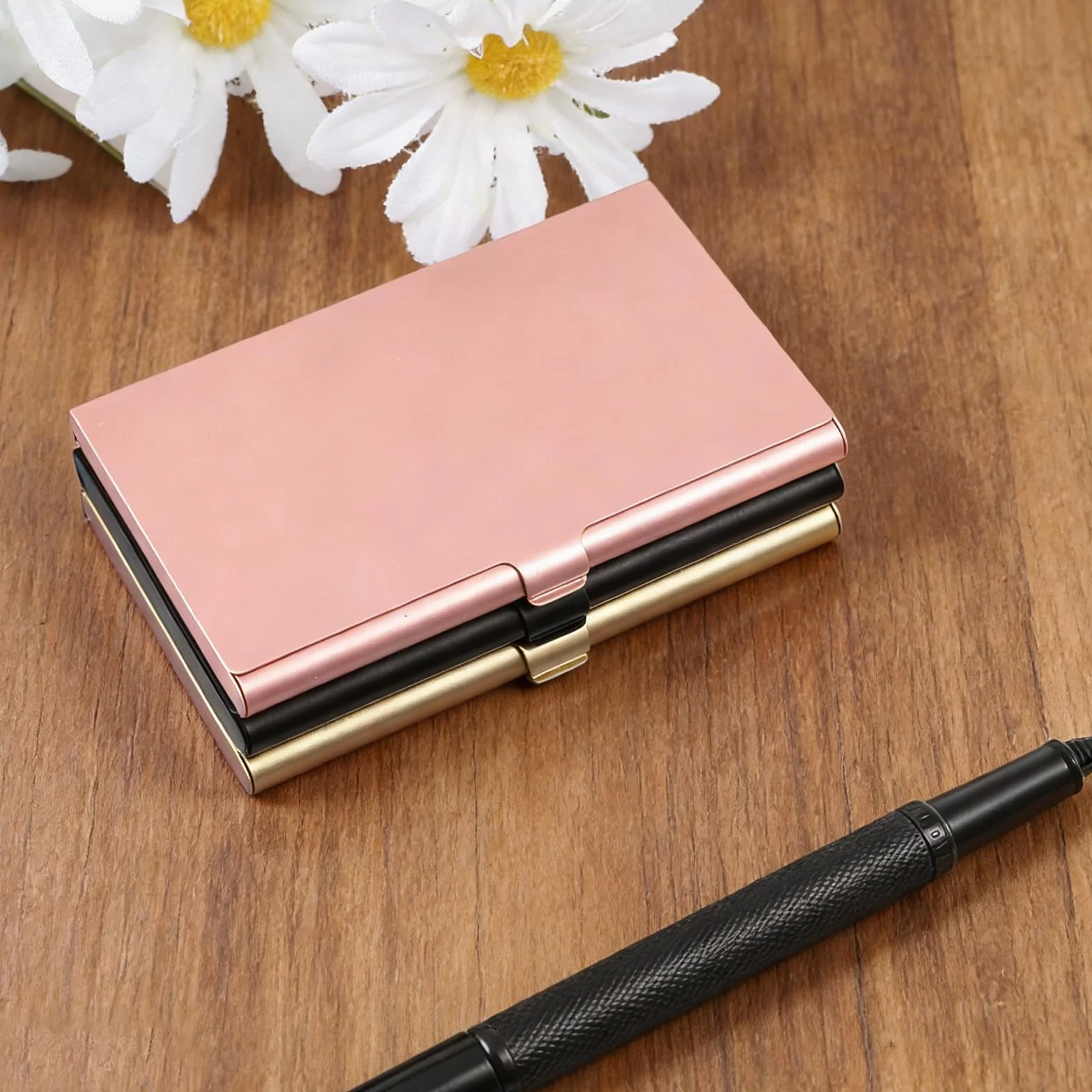 3 sztuki etui na wizytówki, cienkie, damskie, do przechowywania wizytówek, wizytówek, spersonalizowane, aluminiowe, na karty kredytowe, organizer (3 kolory)