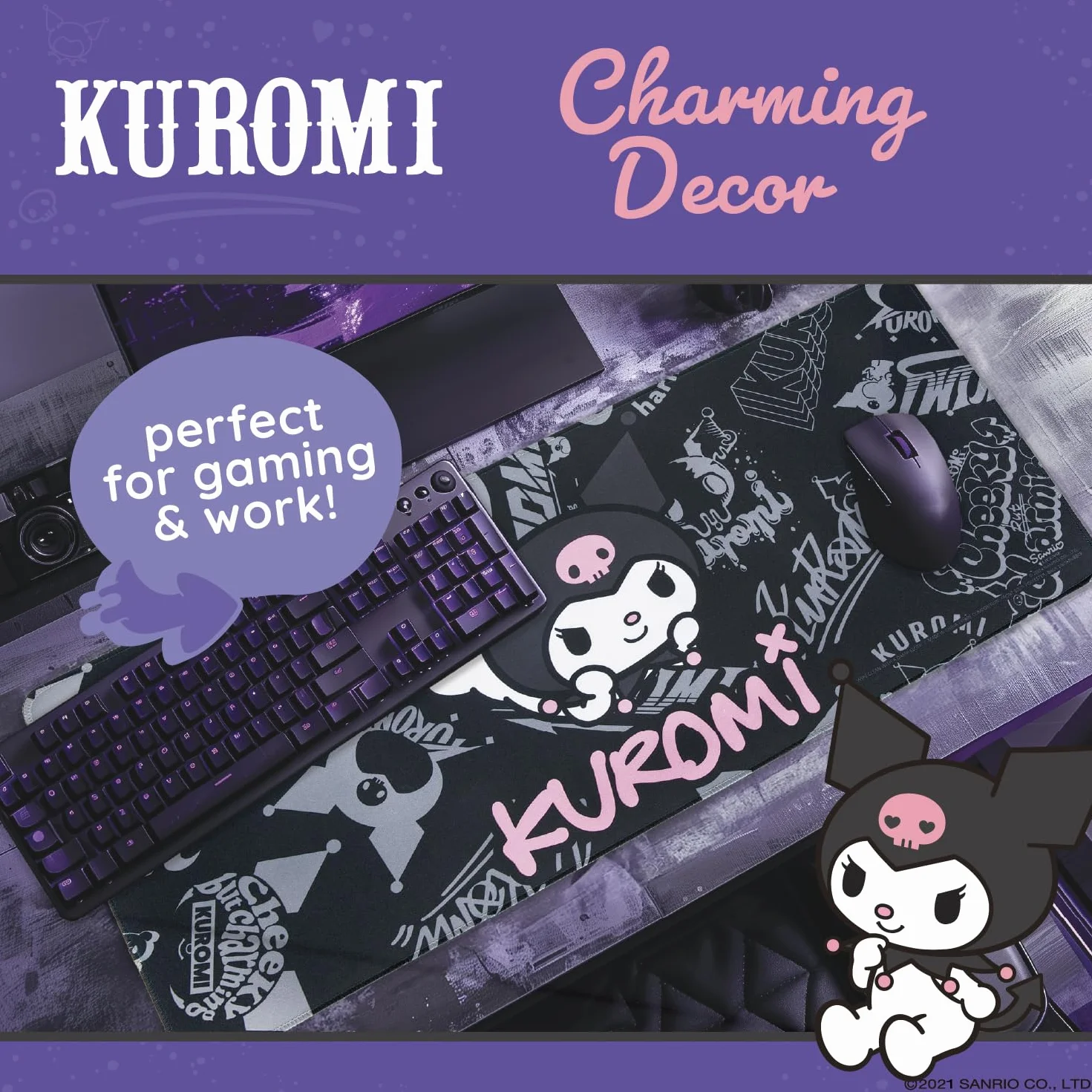 Hello Kitty Jumbo Kuromi podkładka na biurko, duża podkładka pod mysz na biurko, kawaii, dekoracja na biurko, uroczy Hello Kitty, 70 x 30 cm