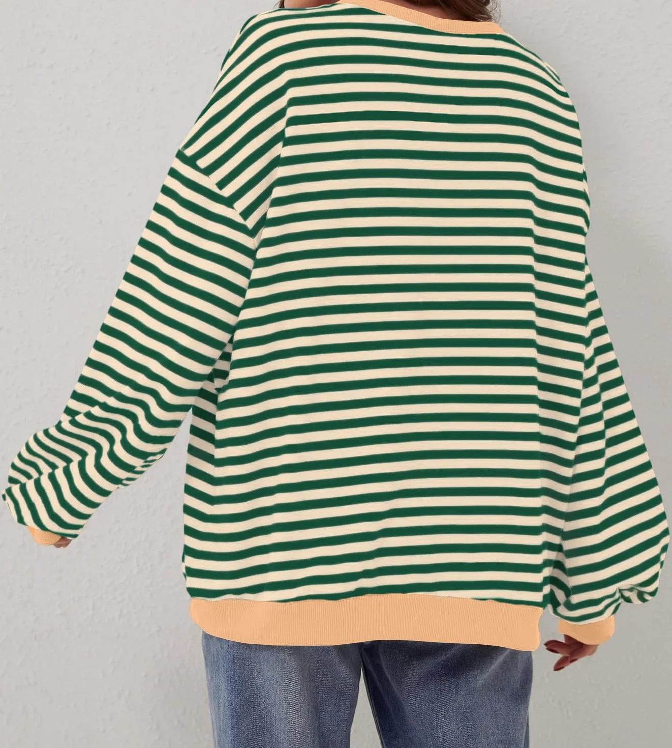 DUOEASE Sweter damski w paski, oversize, sweter z długim rękawem, jesień, okrągły dekolt, Y2K topy