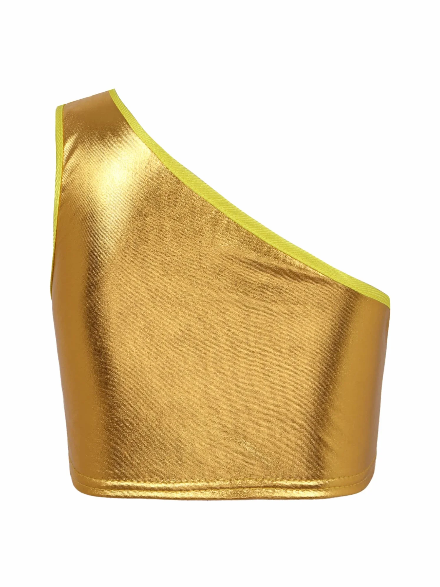 Dziewczęcy metaliczny crop top błyszczący top na jedno ramię top bez rękawów taniec tank top konkursy
