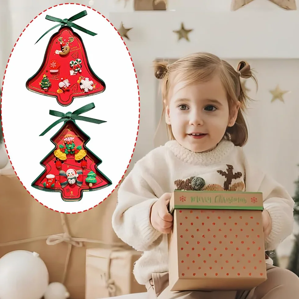PLUSHCEWT 10 sztuk ozdób choinkowych dla małych dziewczynek, pierścionki ozdobne, zestaw upominkowy, Boże Narodzenie, płatek śniegu, bałwanek, gumka do włosów, pierścionek i kolczyki dla dziewczynek w