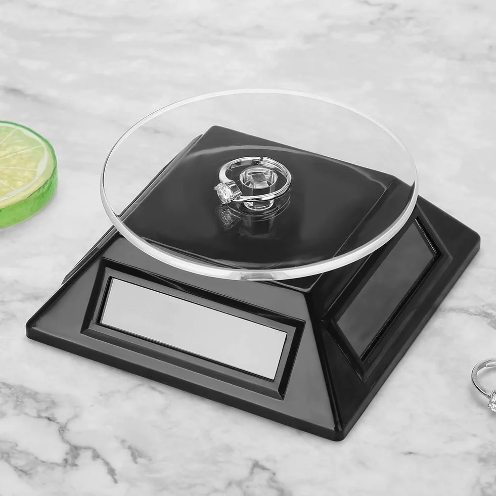 Solar Gramofon Obrotowy Stojak 360 °, Stojak Solarny Gramofon Obrotowy Zegarek Telefon Stojak na Biżuterię, Biżuterię Spinner Watch Hobby Collection Półka(czarny)