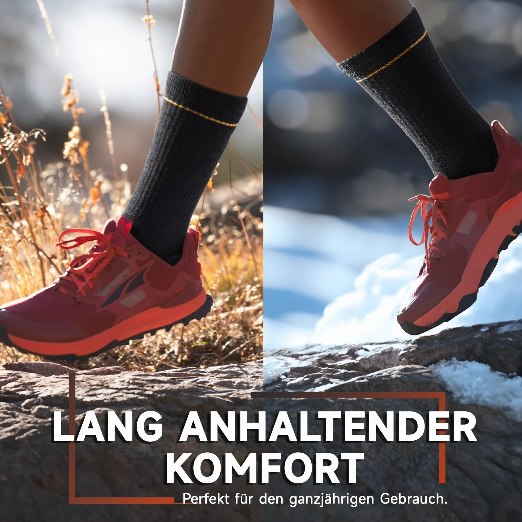 Alaplus Merino Socks Wełniane skarpety outdoorowe i trekkingowe, profesjonalne skarpety turystyczne z wełny merynosów, skarpety sportowe, 3 pary