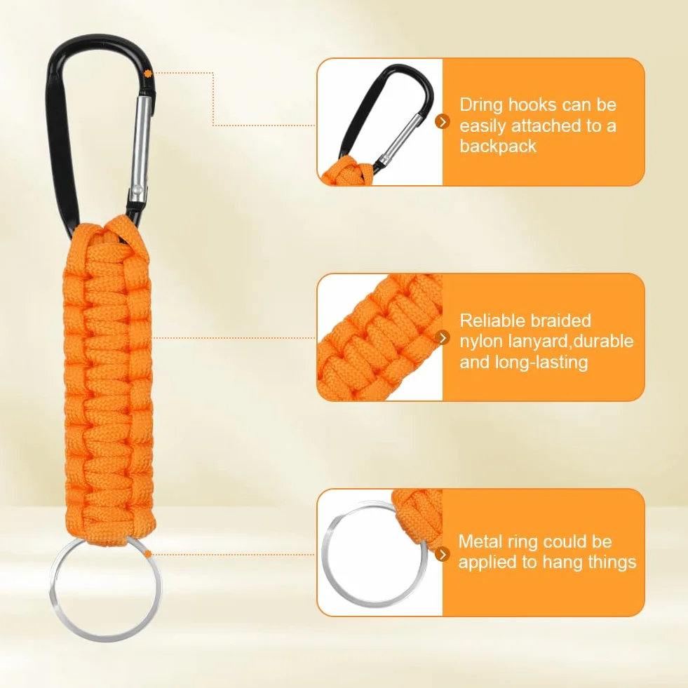 OFFCUP Paracord breloczek do kluczy karabińczyk, smycz na klucze, wielofunkcyjna, z paracordem, do wspinaczki, na kemping, wędrówki, podróże z plecakiem