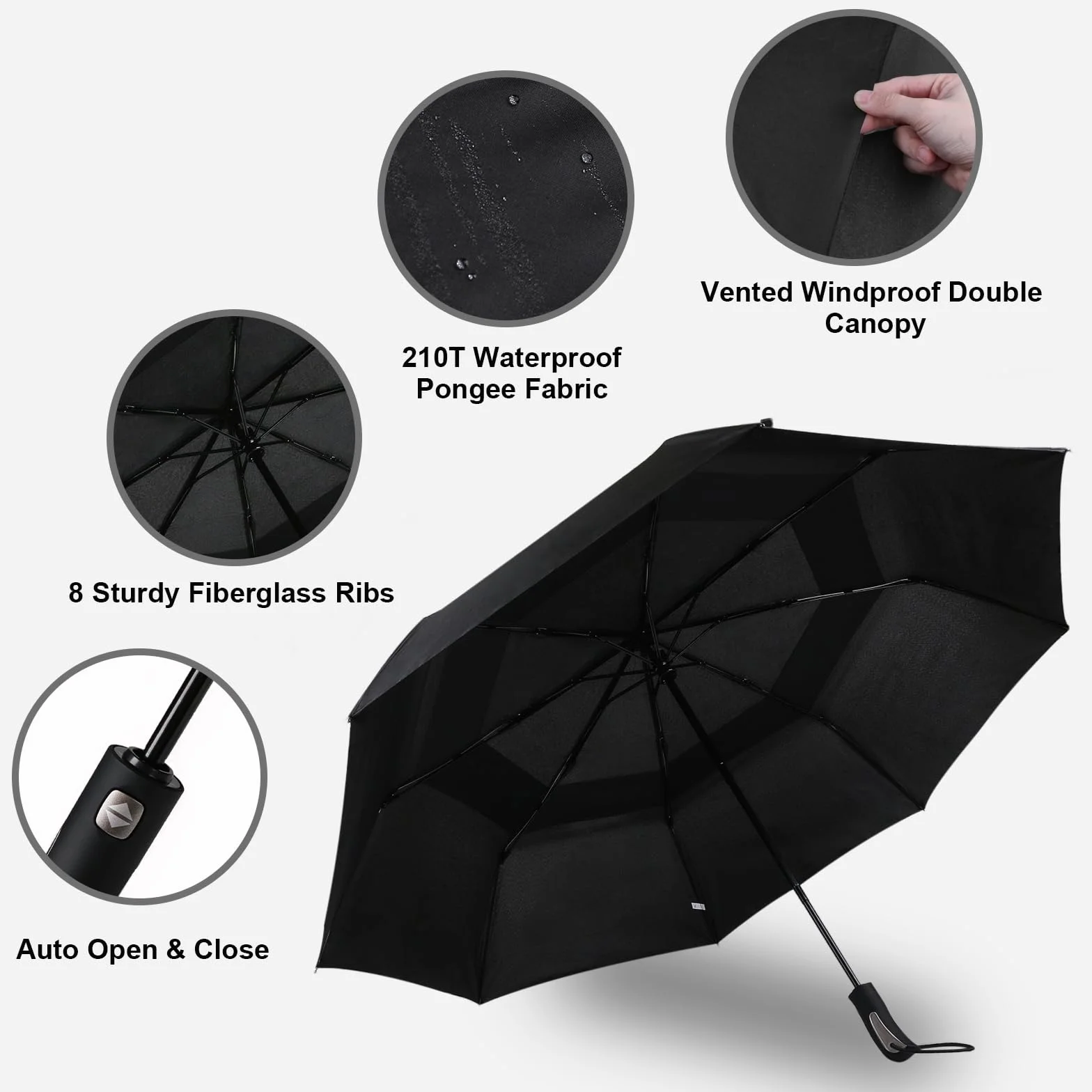 Parasol odporny na burzę, 62 cali, automatyczny składany parasol z podwójnym zadaszeniem, wiatroszczelny parasol golfowy dla mężczyzn i kobiet, duży parasol do golfa, w podróży i na co dzień