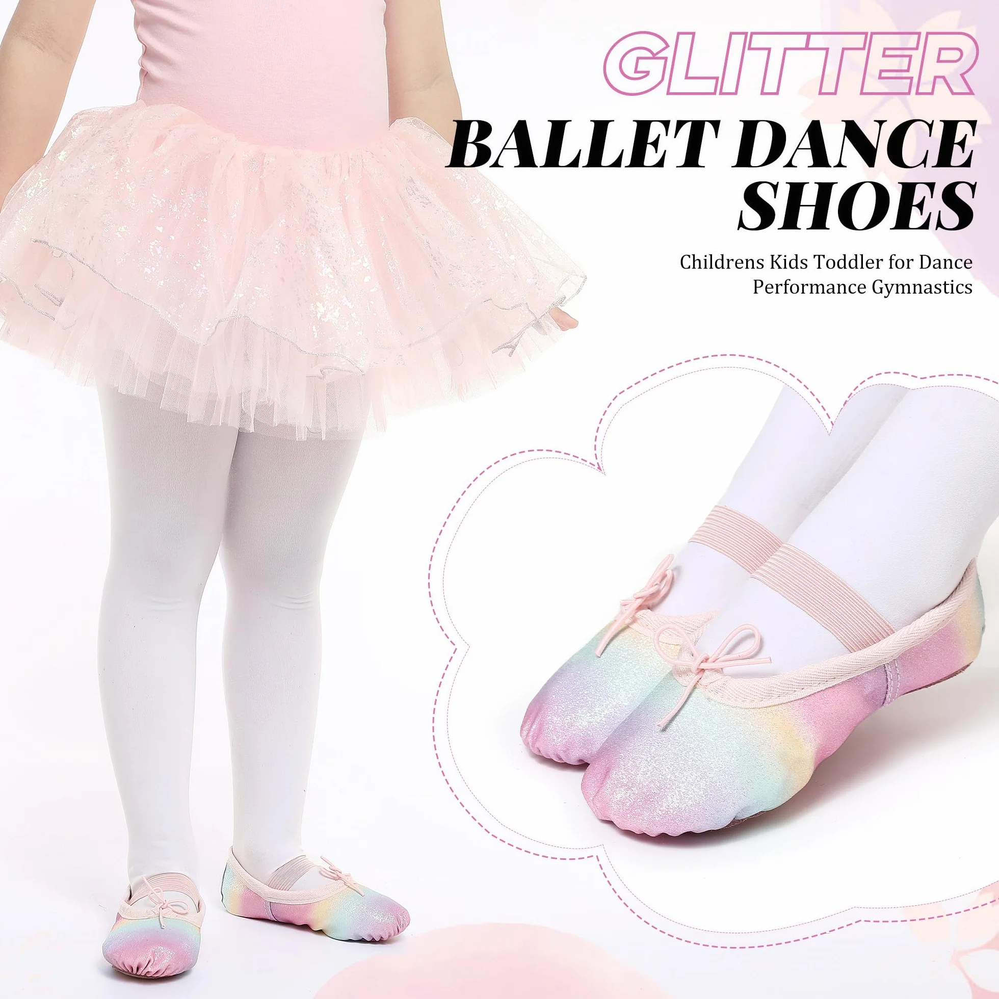 Buty baletowe dla dziewcząt, brokatowe, balet, buty do tańca, skórzane, na całą podeszwę, balet, do tańca, płaskie buty dla dzieci, maluchów, występów tanecznych, przebranie