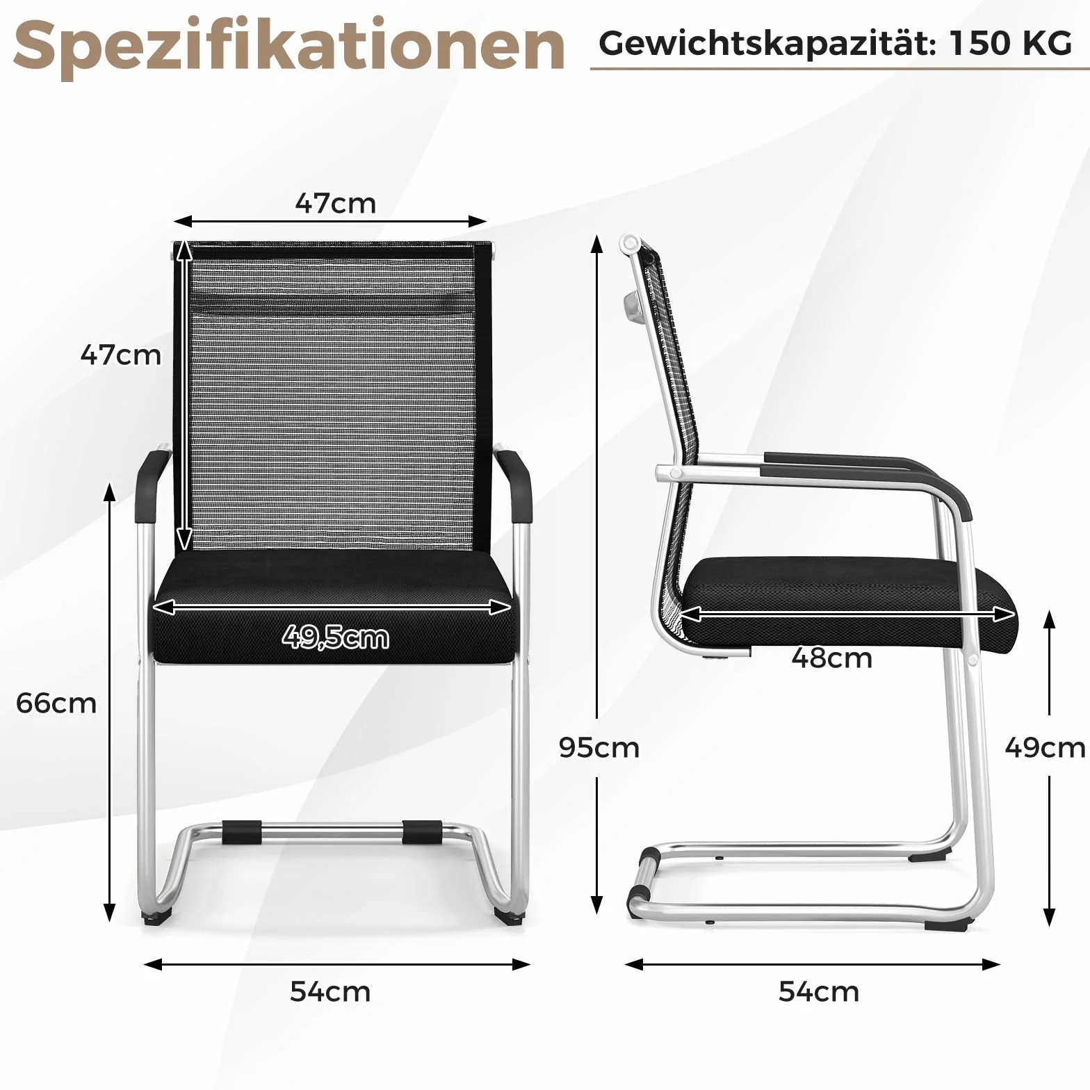COSTWAY Krzesła na płozach, zestaw 4 sztuk, z metalową podstawą płozy i podłokietnikami, krzesła biurowe, konferencyjne, dla gości, do biura, sali konferencyjnej, gabinetu