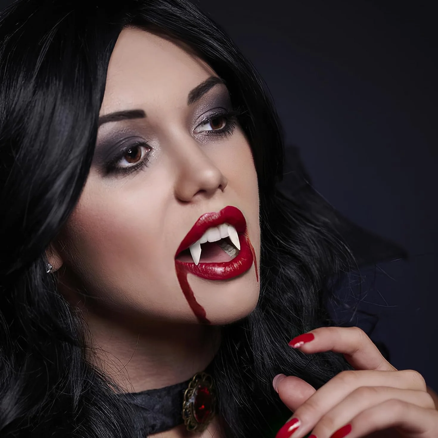 4 pary kłów wampira z klejem, zęby wampira, kły wampira, sztuczne zęby, wielokrotnego użytku, kły wampira, zęby na Halloween, imprezę, cosplay, 4 pary