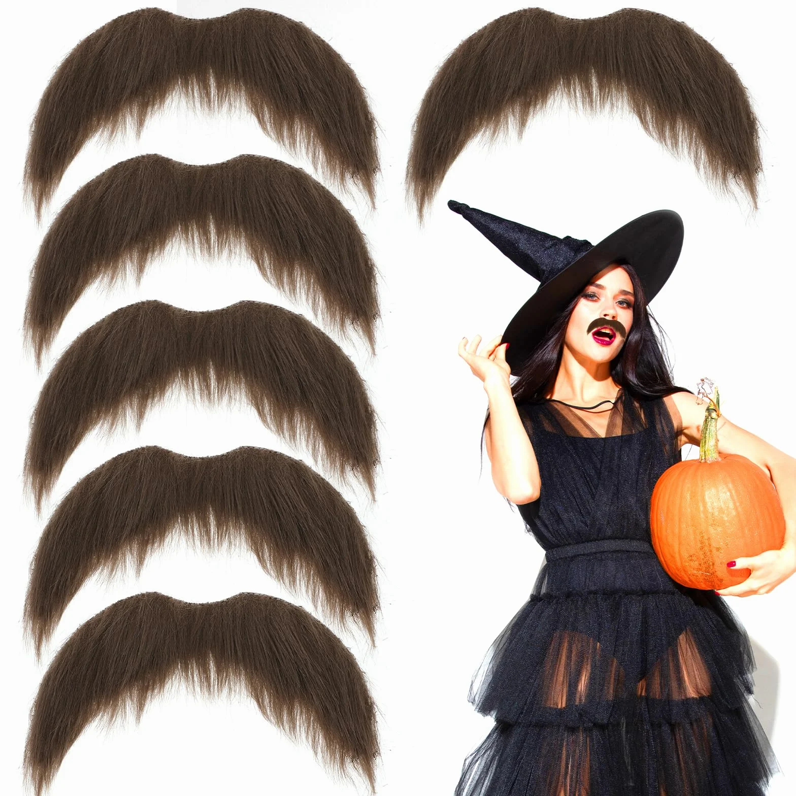 Tucnoeu 6 sztuk wąsów do przyklejenia, sztuczne wąsy, do kostiumów Cosplay i na imprezy Halloween (brązowe)