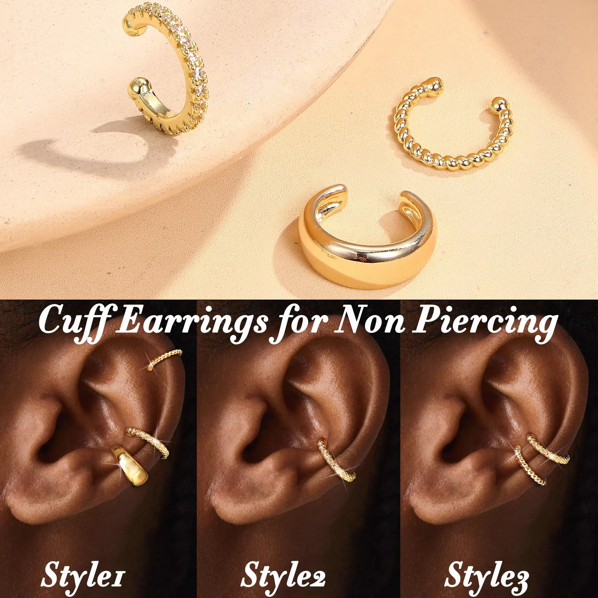 Diamday 3 sztuki kolczyków dla kobiet, Fake Helix Piercing Clip Clip Ear Cuff