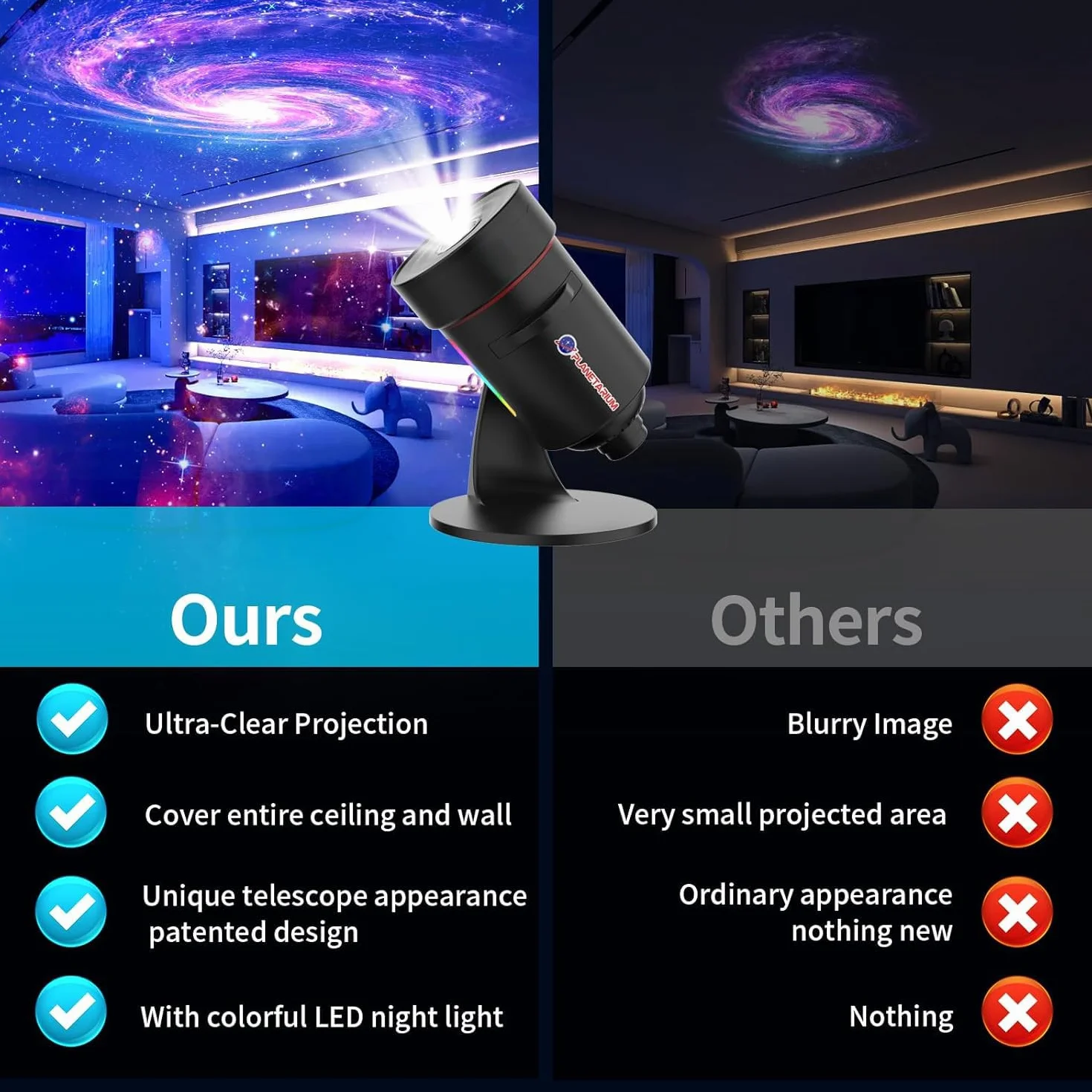 VanSmaGo Projektor Star 8. generacji, projektor Galaxy do sypialni, obraz HD, planetarium, lampka nocna, obracana o 360° mgła z regulowanym przyciskiem i timerem, dla dzieci, sufit, prezent