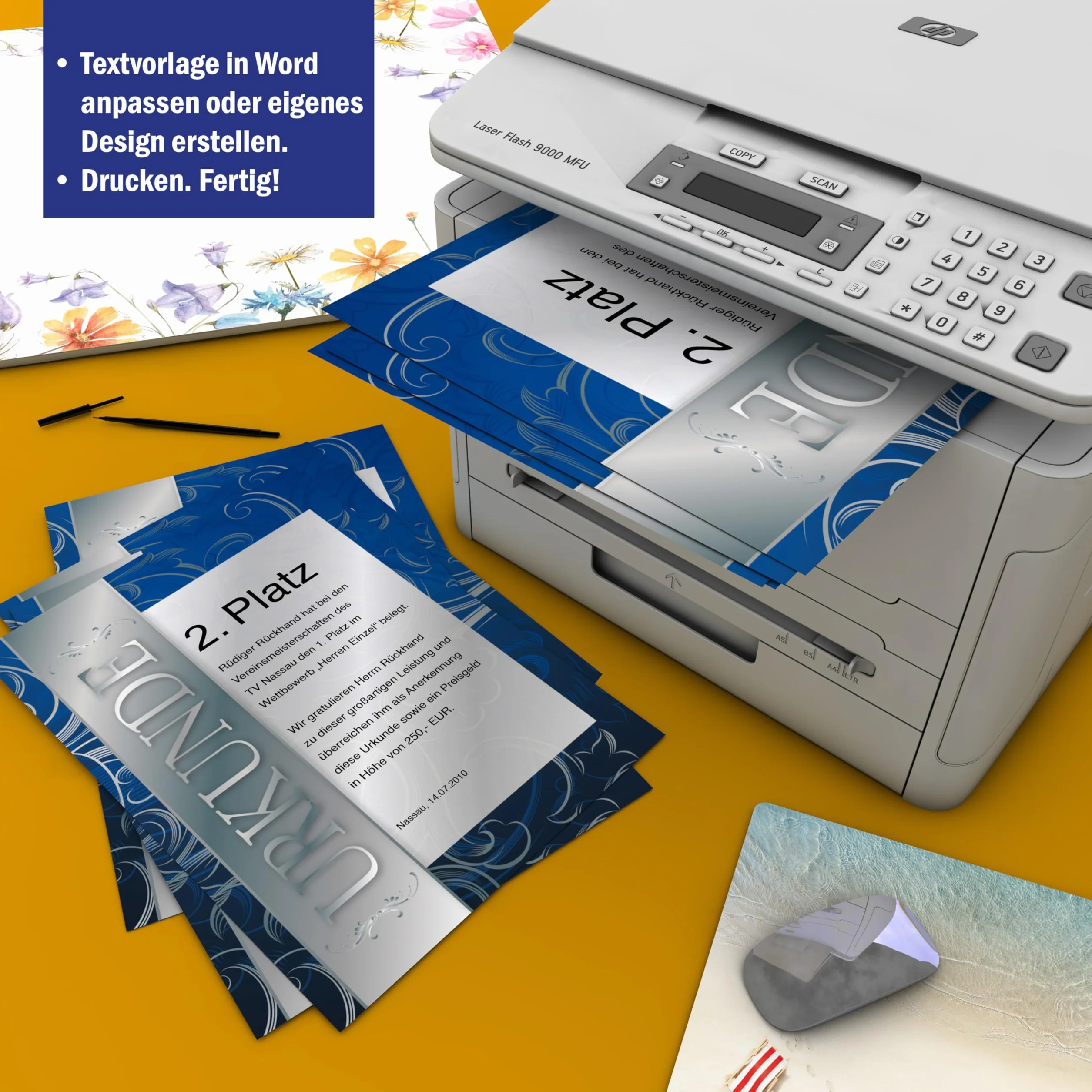 Zestaw 10 arkuszy papieru z certyfikatem "srebrny", klasyczny, do certyfikatów, DIN A4 190 g/m², wysokiej jakości, papier kartowy, papier certyfikacyjny, czysty papier,