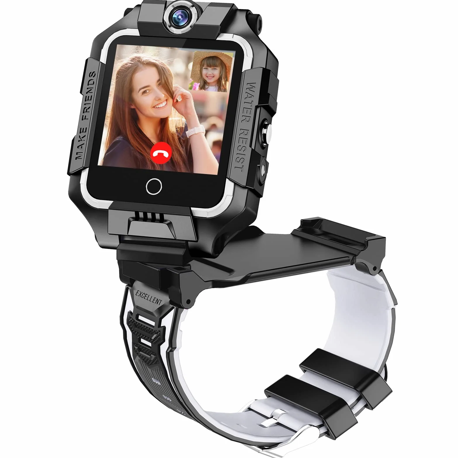 Smartwatch 4G dla dzieci, GPS Smartwatch z podwójną kamerą 360°, WiFi, wideo, rozmowy telefoniczne, SOS, krokomierz, wodoszczelność IP67, Smart Watch dla dziewcząt i chłopców (czarny)