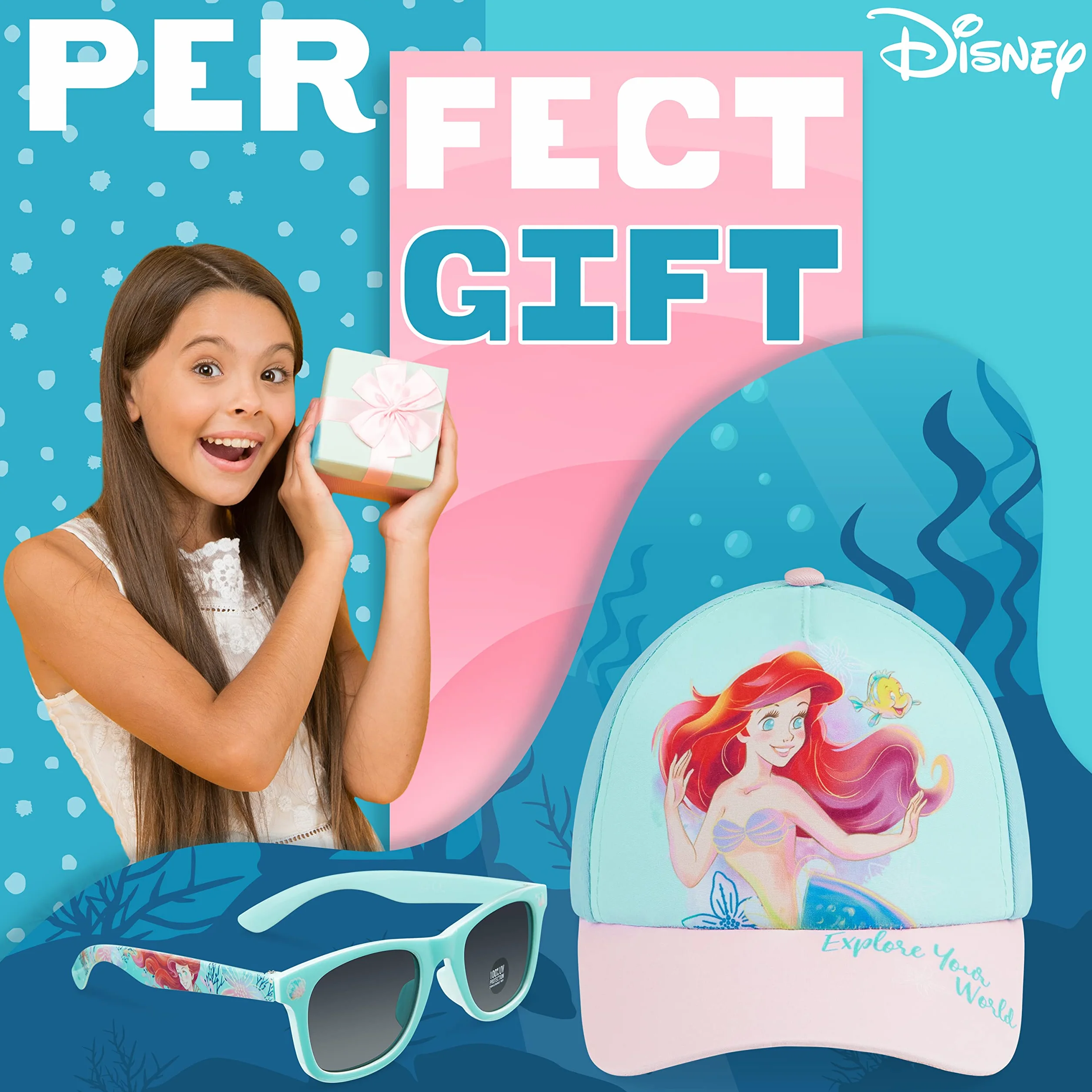 Disney Stitch Czapka z Daszkiem i Okulary Przeciwsłoneczne dla Dzieci dla Dziewcząt 100% UV Protection Lato Akcesoria Ustaw Jeden rozmiar Regulowany Kapelusz Frozen The Little Mermaid Stitch Prezenty dla Dziewczynek