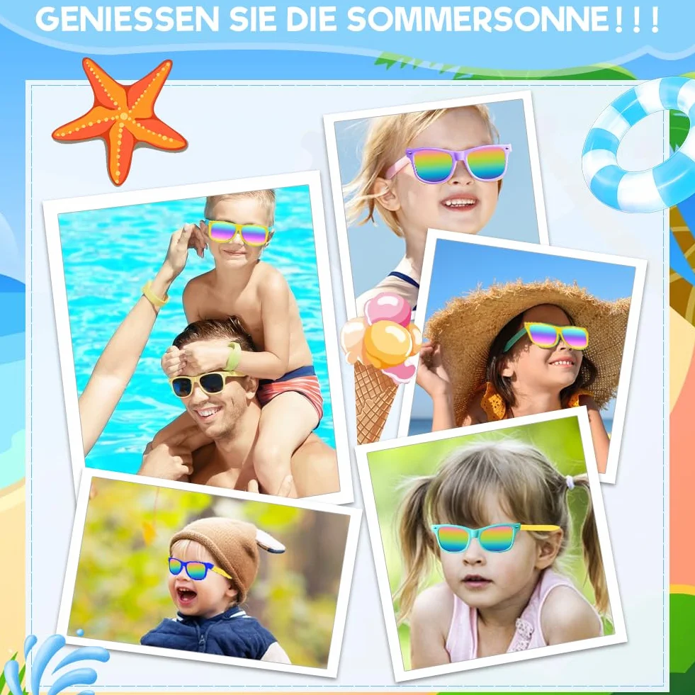 Joycabin 12 sztuk dziecięcych okularów przeciwsłonecznych dla chłopców i dziewczynek, okulary imprezowe z ochroną UV400, neonowy kolor, zabawne okulary przeciwsłoneczne na lato, plażę, akcesoria