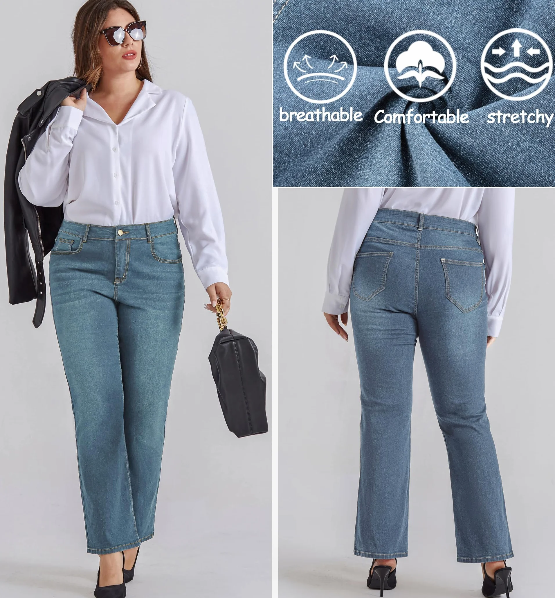 Hanna Nikole Dżinsy damskie, duże rozmiary, bootcut, wysoka talia, elastyczne dżinsy Bootcut