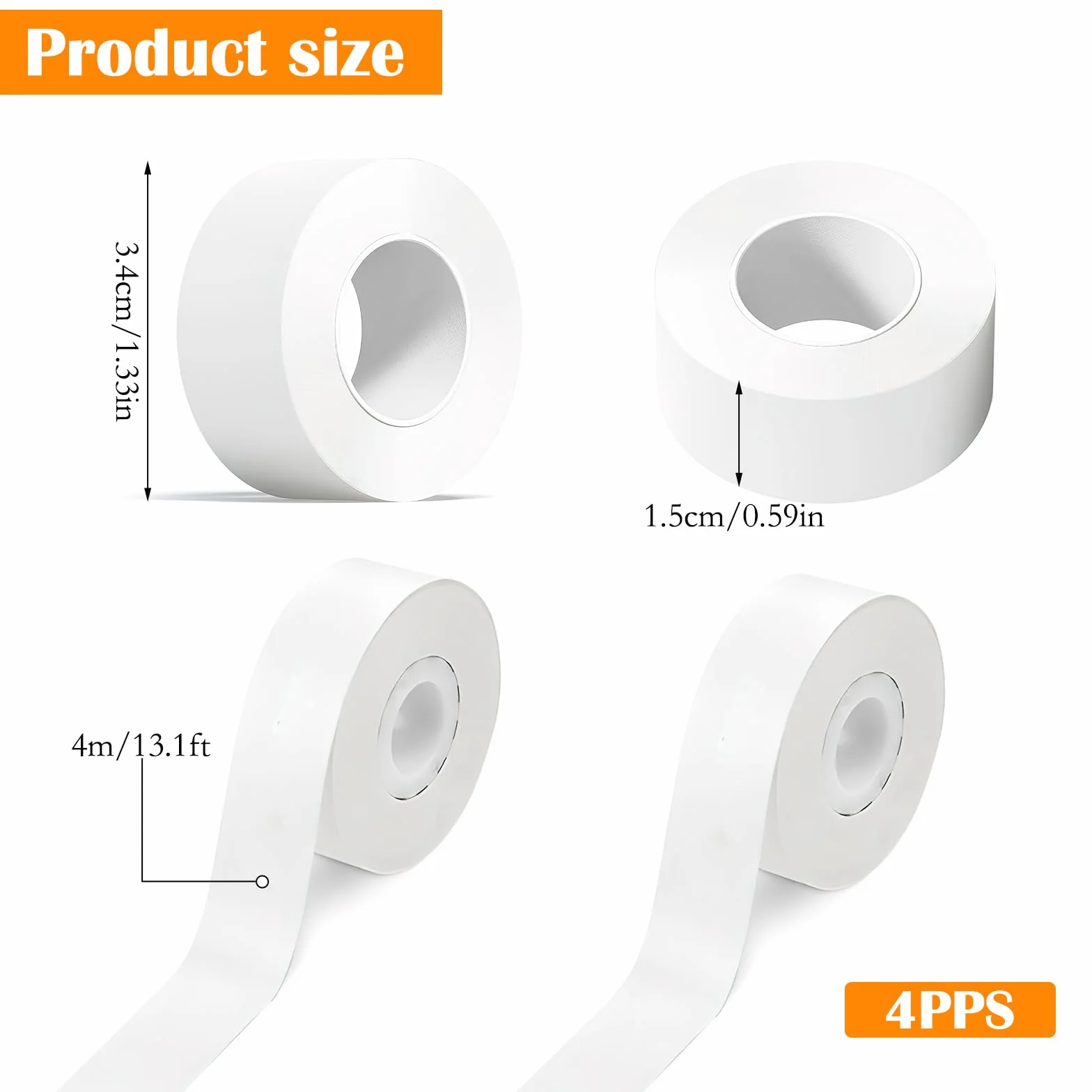 DAWRIS Qutie Zestaw 4 rolek taśmy do drukarki etykiet 15 mm x 4 m do drukarki termicznej Qutie P15 P12 Q2 HP1 HP4 D32 D35 białe