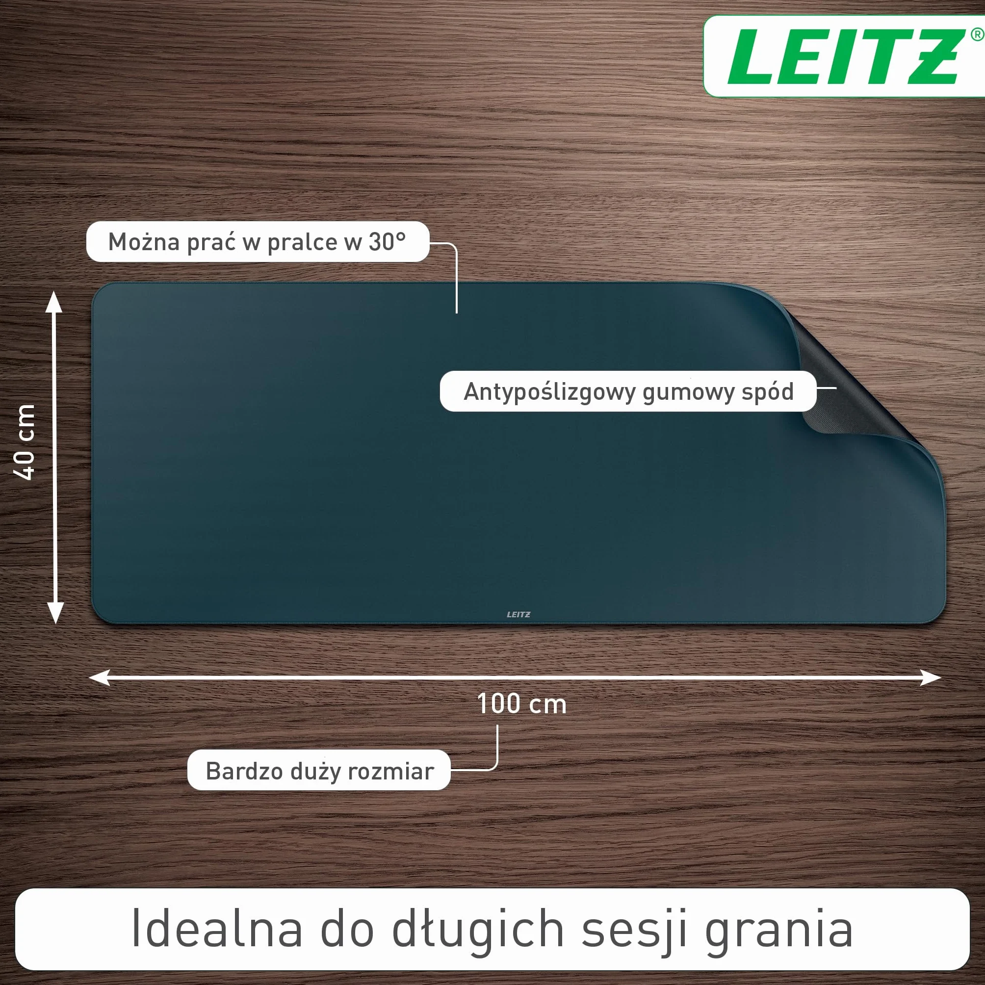 Bardzo duża podkładka Leitz pod mysz gamingową z wygodną, miękką powierzchnią - do pracy i gier komputerowych, 100 x 40 cm, szara