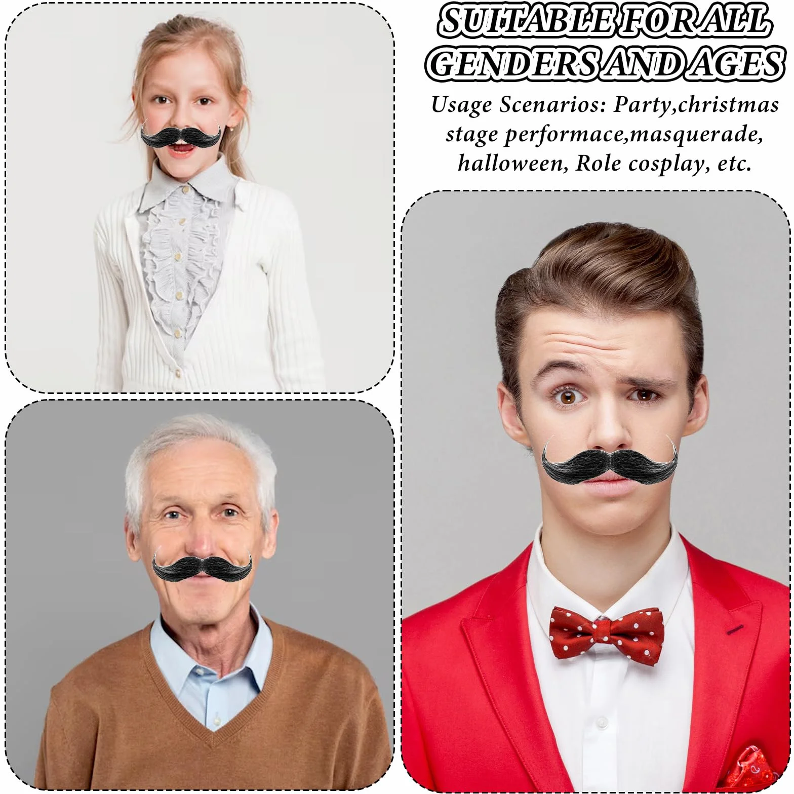 1 sztuka wąsów do przyklejenia, realistyczne klejenie wąsów, sztuczna broda, na cosplay z lat 80., karnawał, Boże Narodzenie, Halloween, akcesoria Cosplay