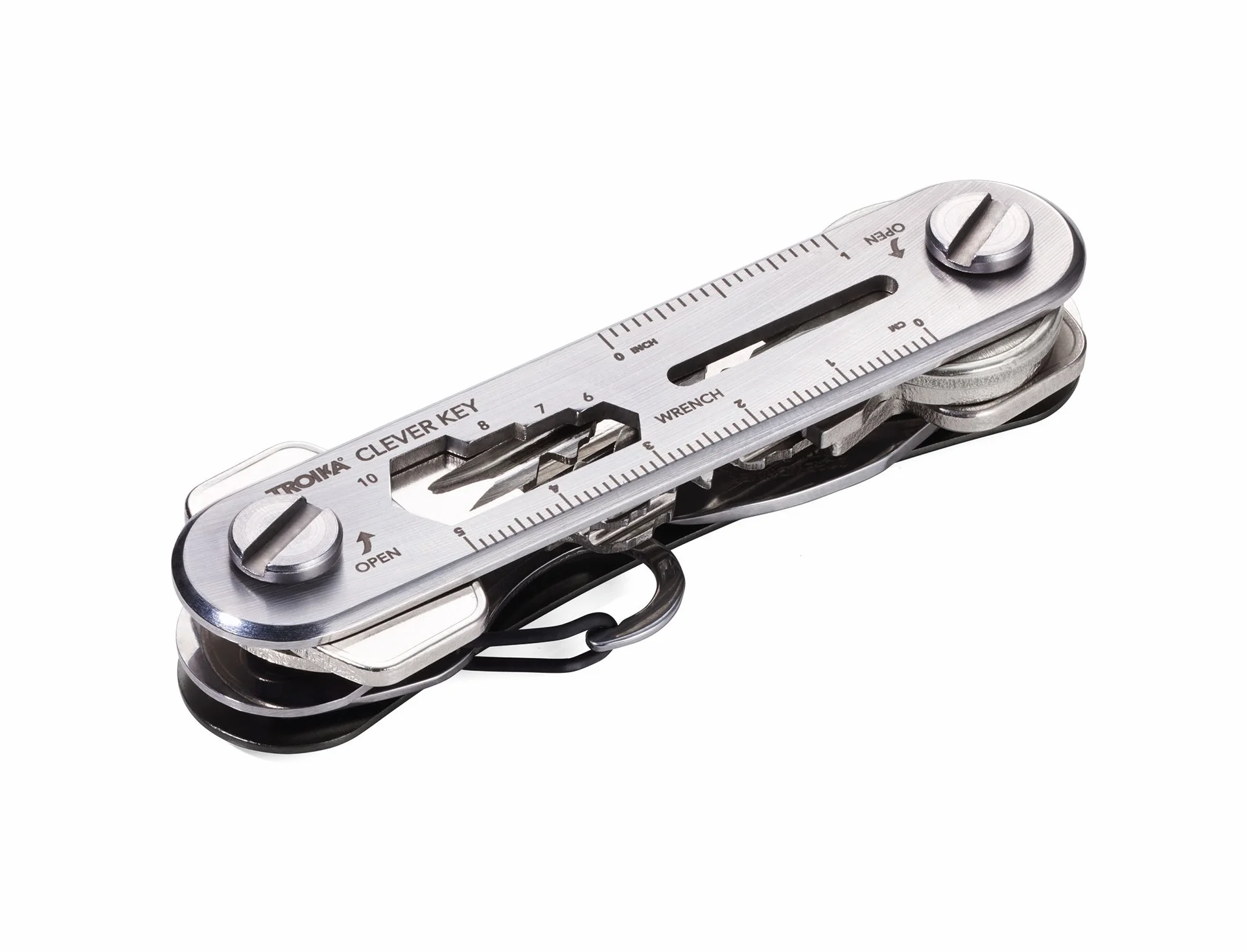 TROIKA CLEVER KEY KCL81/TI – organizer na maks. 6 kluczy – organizer na klucze, kompaktowy pęk kluczy – 6 dodatkowych funkcji – otwieracz do butelek – karabińczyk – oryginalny, srebrny tytan, 10 cm, brelok
