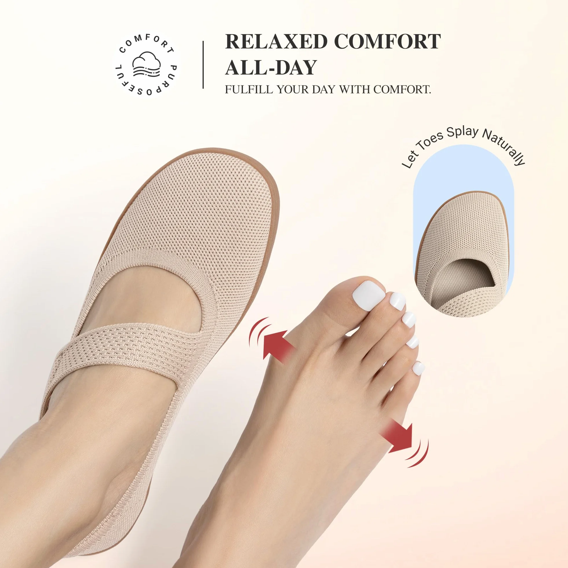 DREAM PAIRS Damskie baleriny Mary Jane Barefoot Knit Wide Toe Box Arch Support Płaskie buty dla kobiet szykowne na co dzień biuro biznes praca podróż spacer