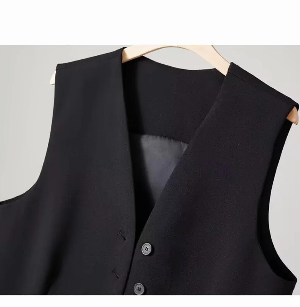 Damska kamizelka bez rękawów Blazer, elegancka smukła biurowa kamizelka płaszcz Retro Party kamizelka, V-hals kamizelka, czarny, L