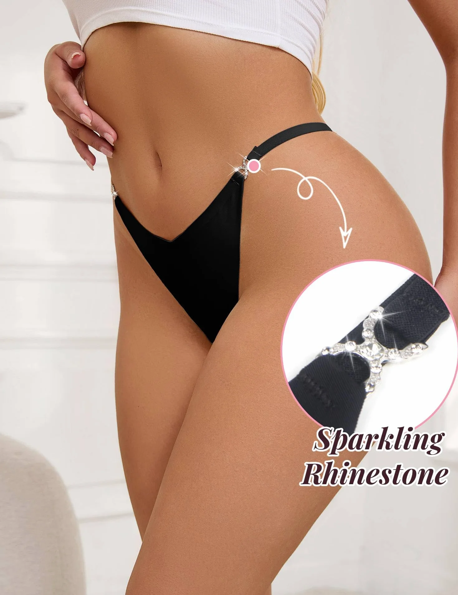 comeondear Seamless stringi damskie seksowne stringi ze strasem dla kobiet, bezszwowa bielizna, duże rozmiary, brazylijskie majtki, niewidoczne majtki, niski stan, stringi z tyłu, bielizna damska, bez