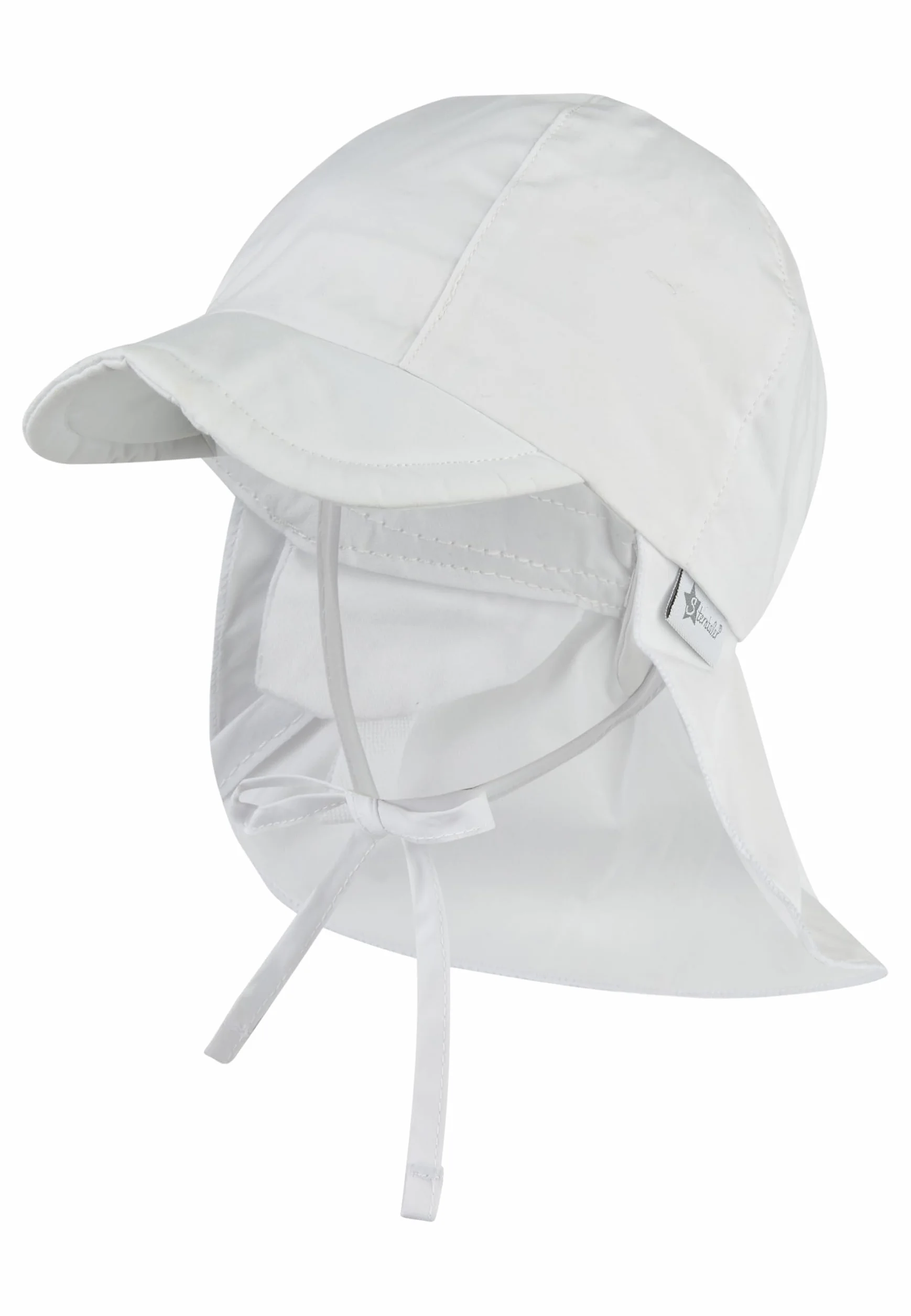 Sterntaler Unisex dziecięca czapka z daszkiem z ochroną karku, z tasiemkami do wiązania i wkładanymi nausznikami, kapelusz przeciwsłoneczny, biały, Rozmiar uniwersalny