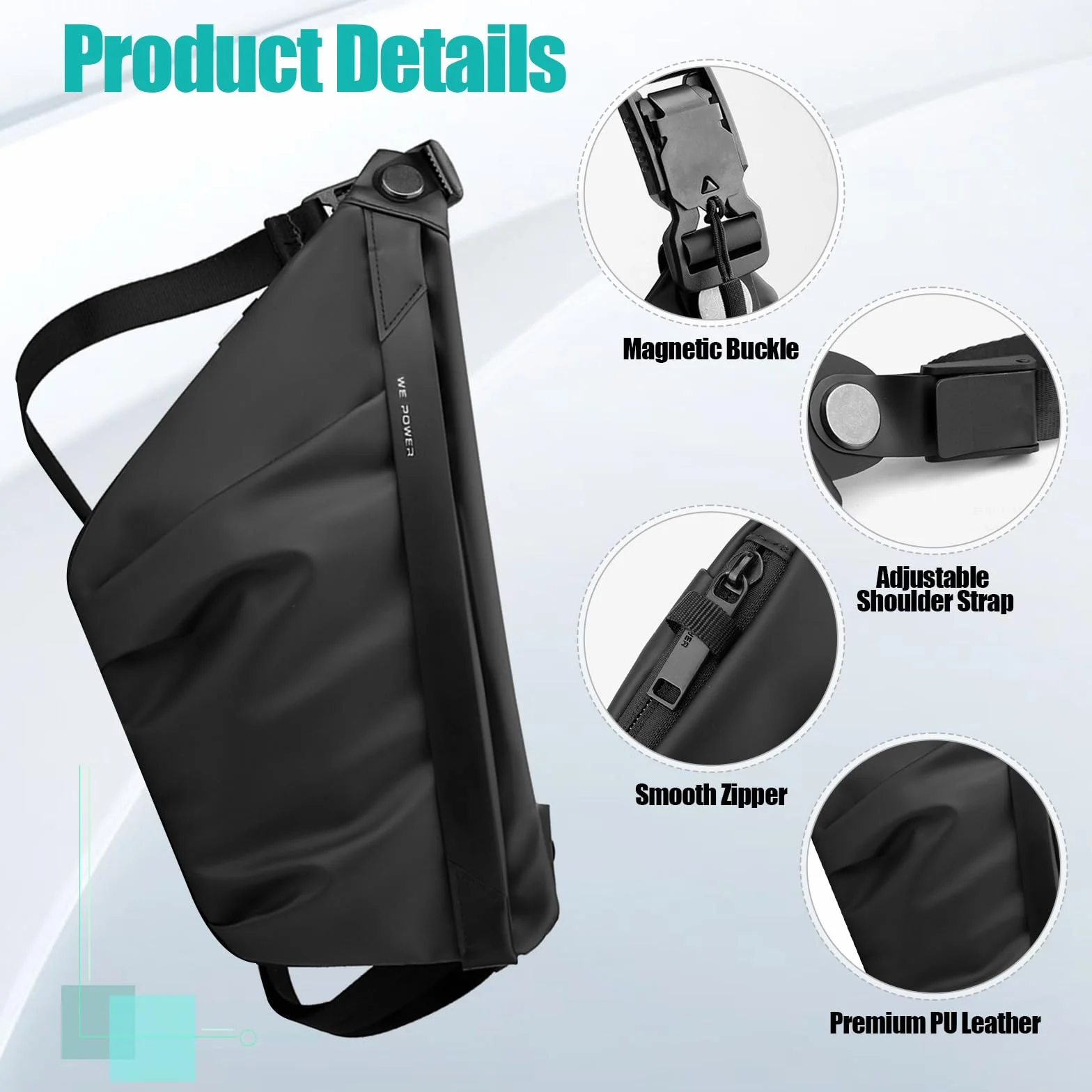 Sling Bag męska torba na klatkę piersiową, torba na ramię ze skóry PU, torba crossbody, wodoszczelna i antykradzieżowa, wielofunkcyjna torba podróżna na co dzień, wędrówki i aktywności na