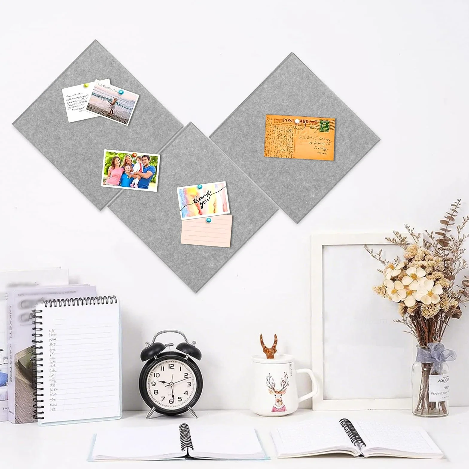 Duża tablica filcowa 90 x 60 cm, 6 sztuk filcowa tablica samoprzylepna, 30 x 30 cm, panele akustyczne, grubość 0,9 cm, tablica ogłoszeń, tablice filcowe, dekoracja ścienna do studia, biura