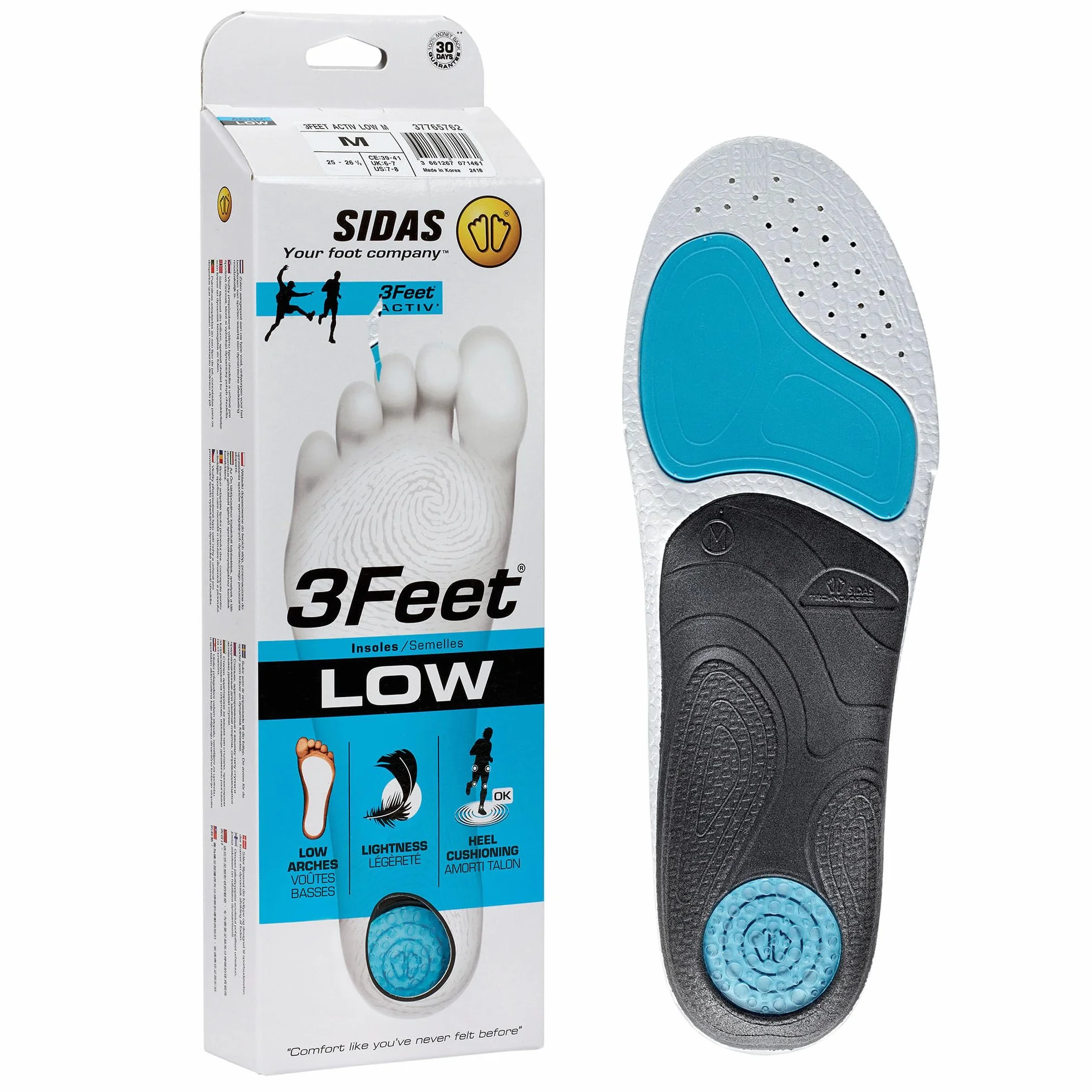 Sidas 3Feet Activ' niskie wkładki do butów, niebieskie/czarne, XL : 44-45