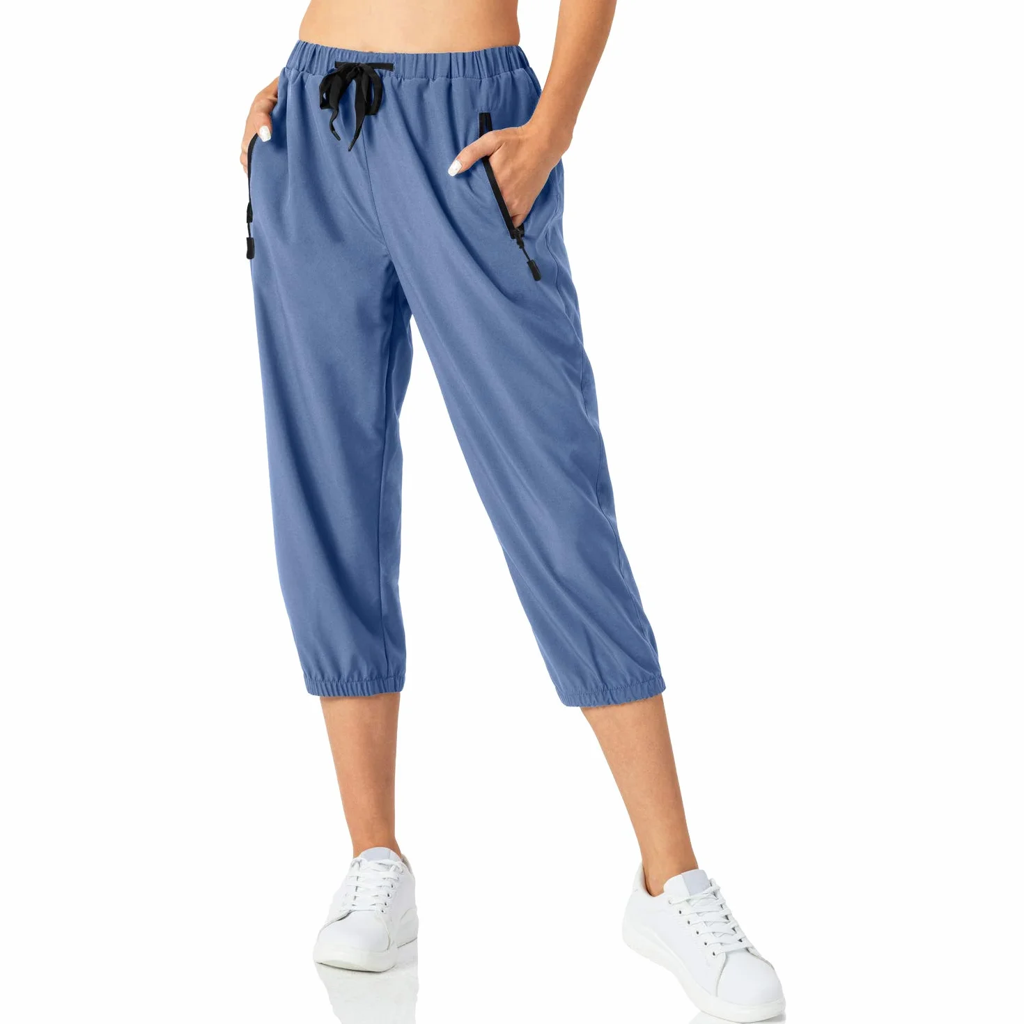 Butrends Lekkie spodnie jogger capri damskie szybkoschnące spodnie treningowe 3/4 fitness krótkie spodnie do biegania Casualowe spodnie trekkingowe z kieszenią